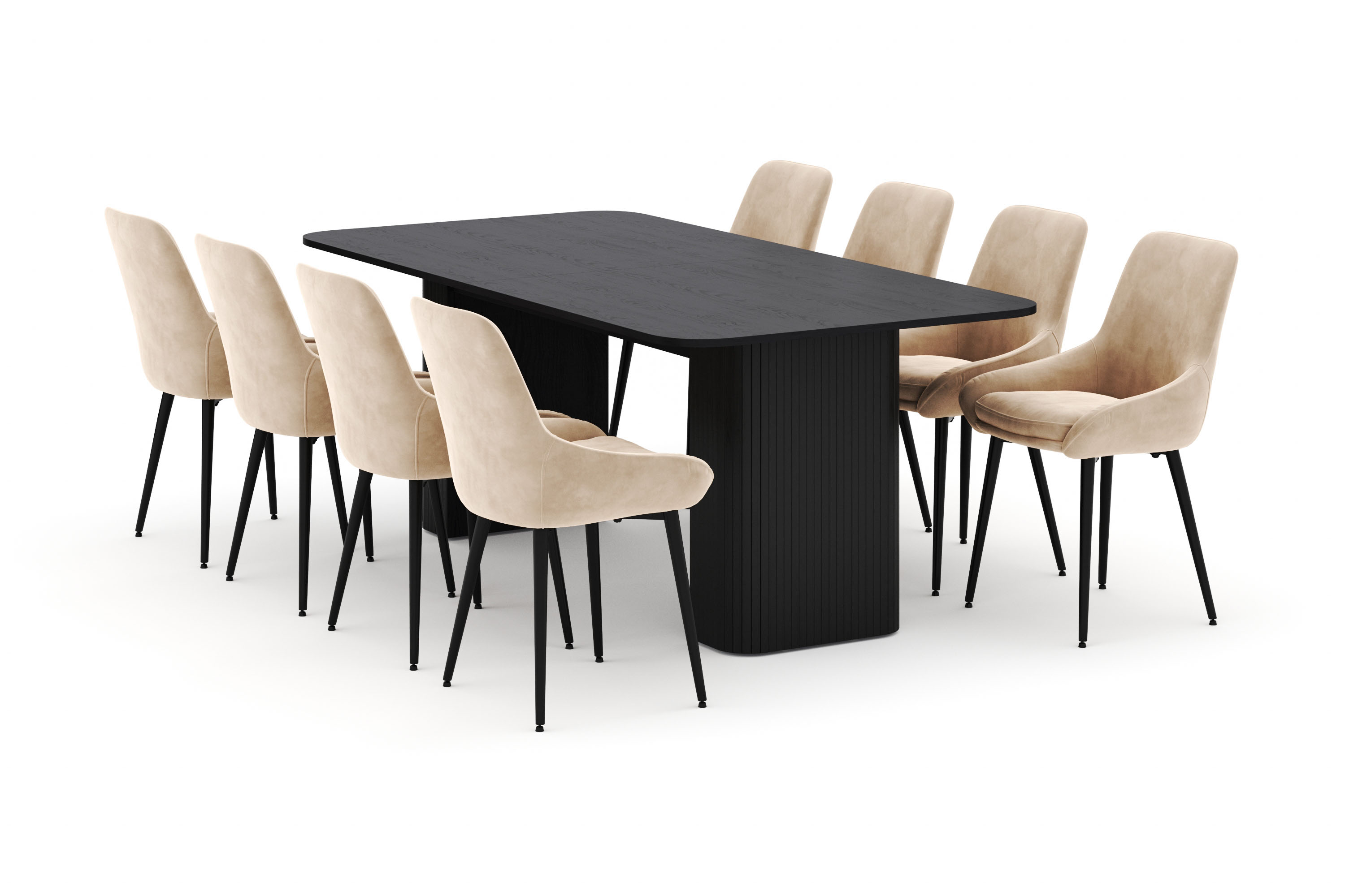 kopparbo matgrupp 200-206cm med 8 alsarp matstolar - svart