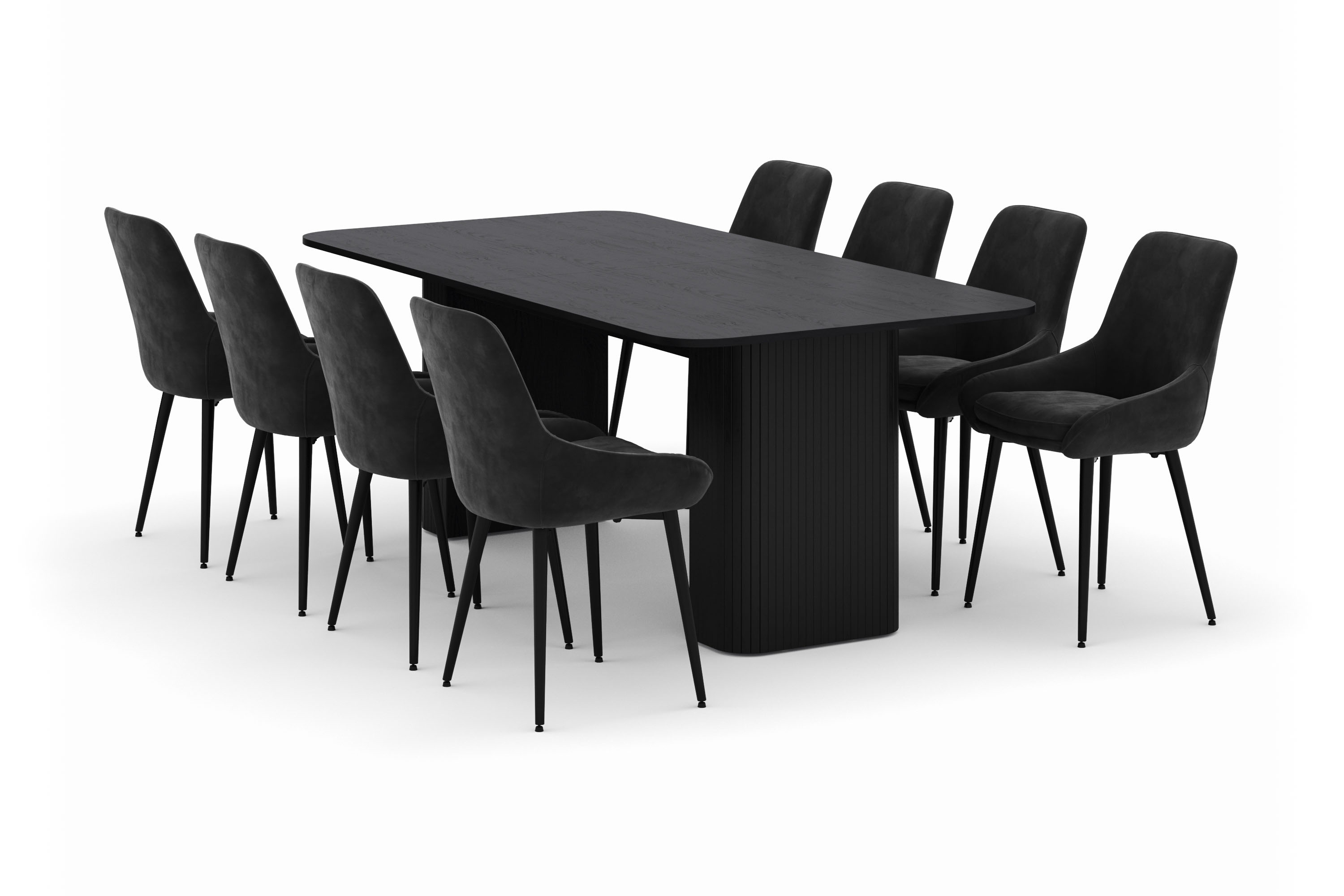 kopparbo matgrupp 200-206cm med 8 alsarp matstolar - svart
