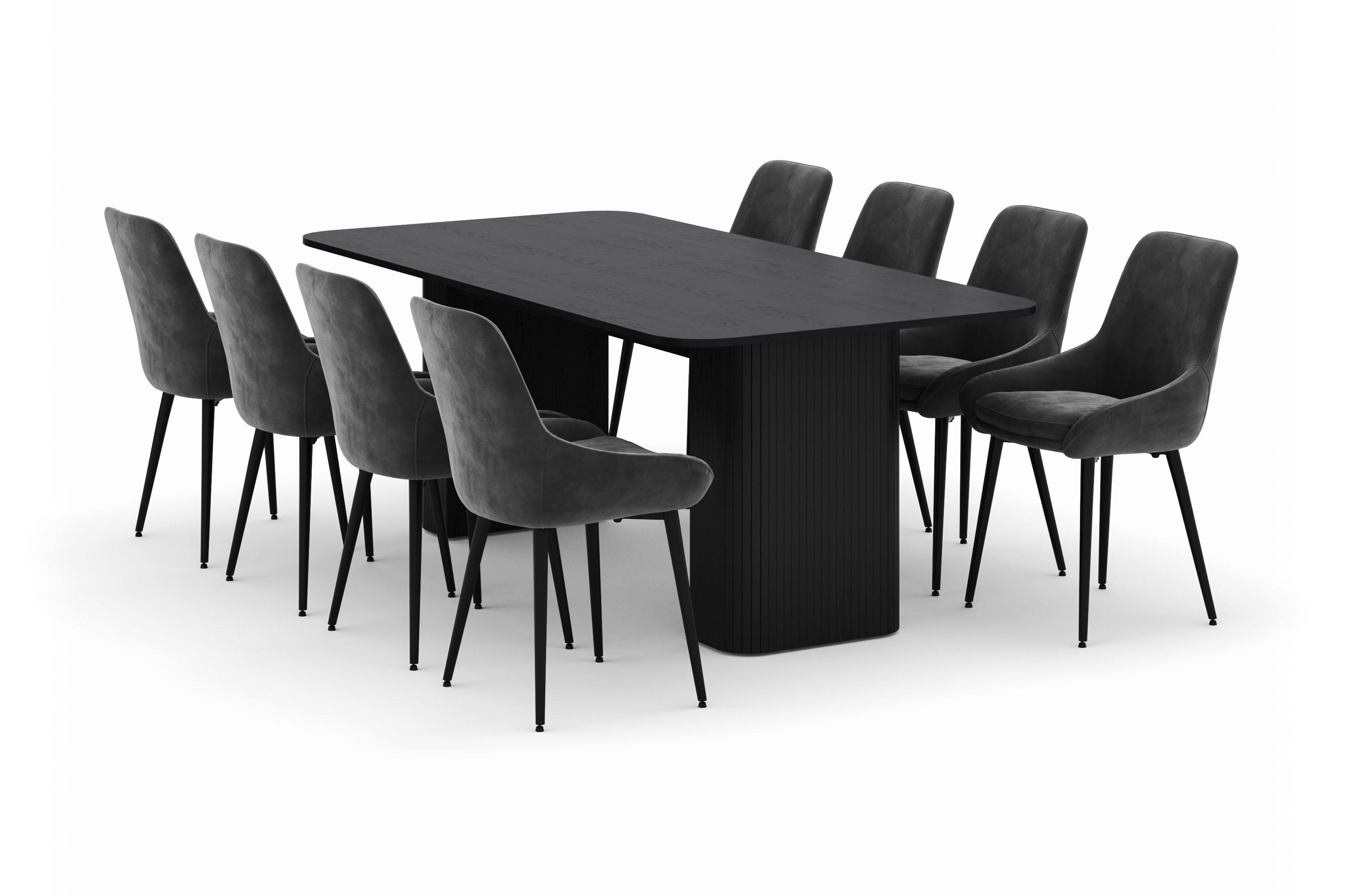 kopparbo matgrupp 200-206cm med 8 alsarp matstolar - svart