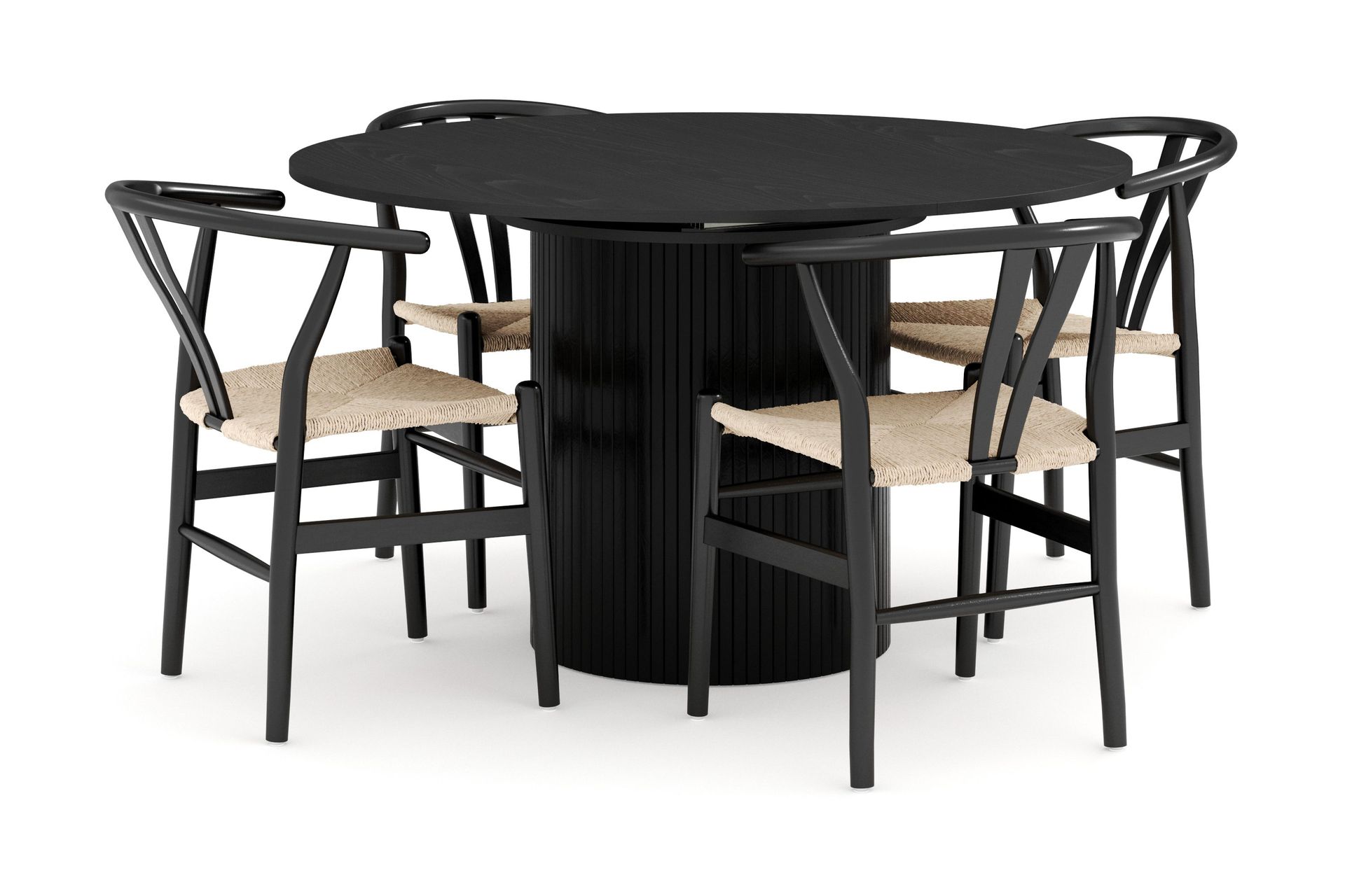 Kopparbo Matgrupp f&ouml;rl&auml;ngningsbart 130-180 cm Rund med 4 Dastoori Matstol - 2220067-4,2229282-1 - Svart