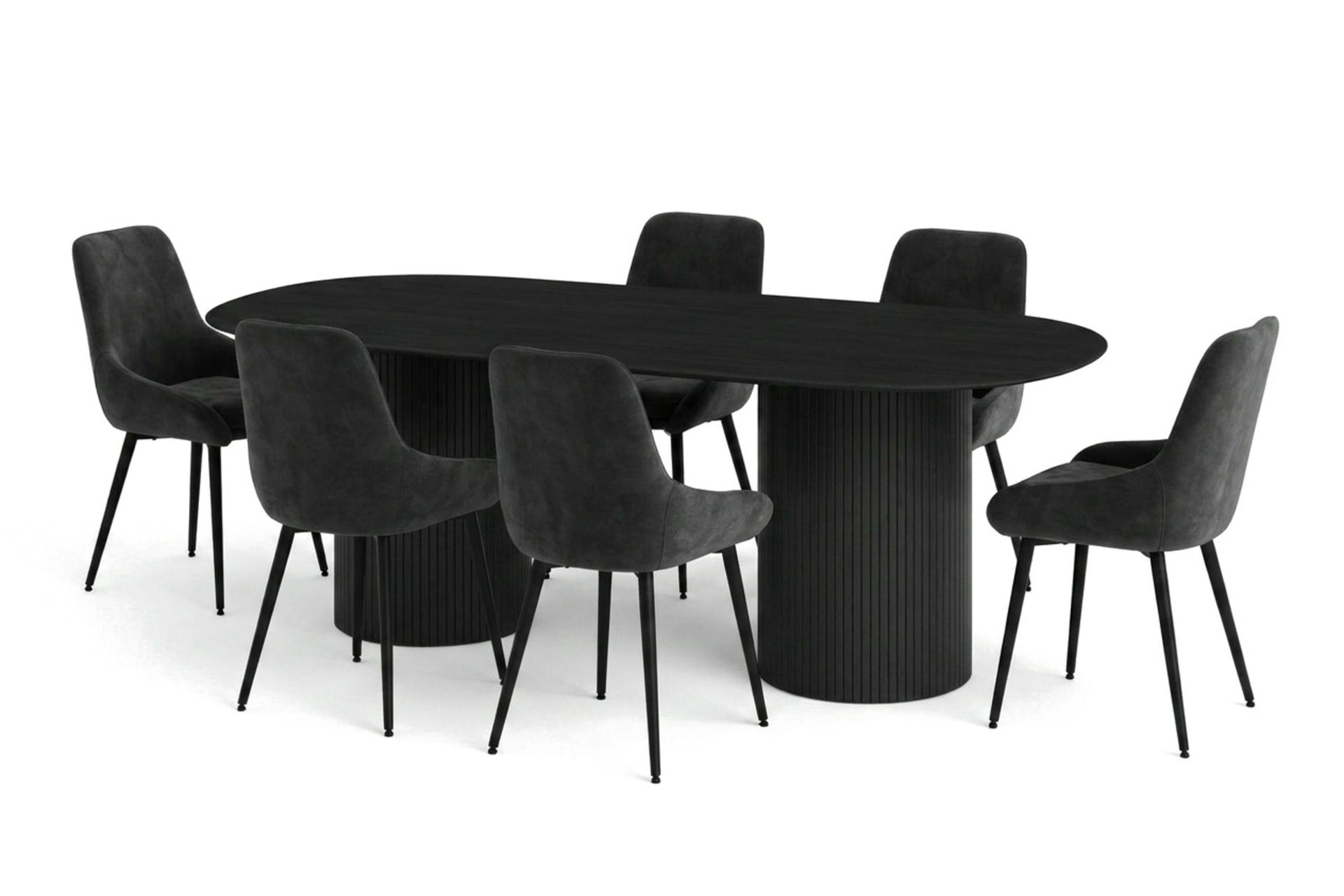 Kopparbo Matgrupp oval 220 cm Svart med 8 Alsarp Matstolar - Svart