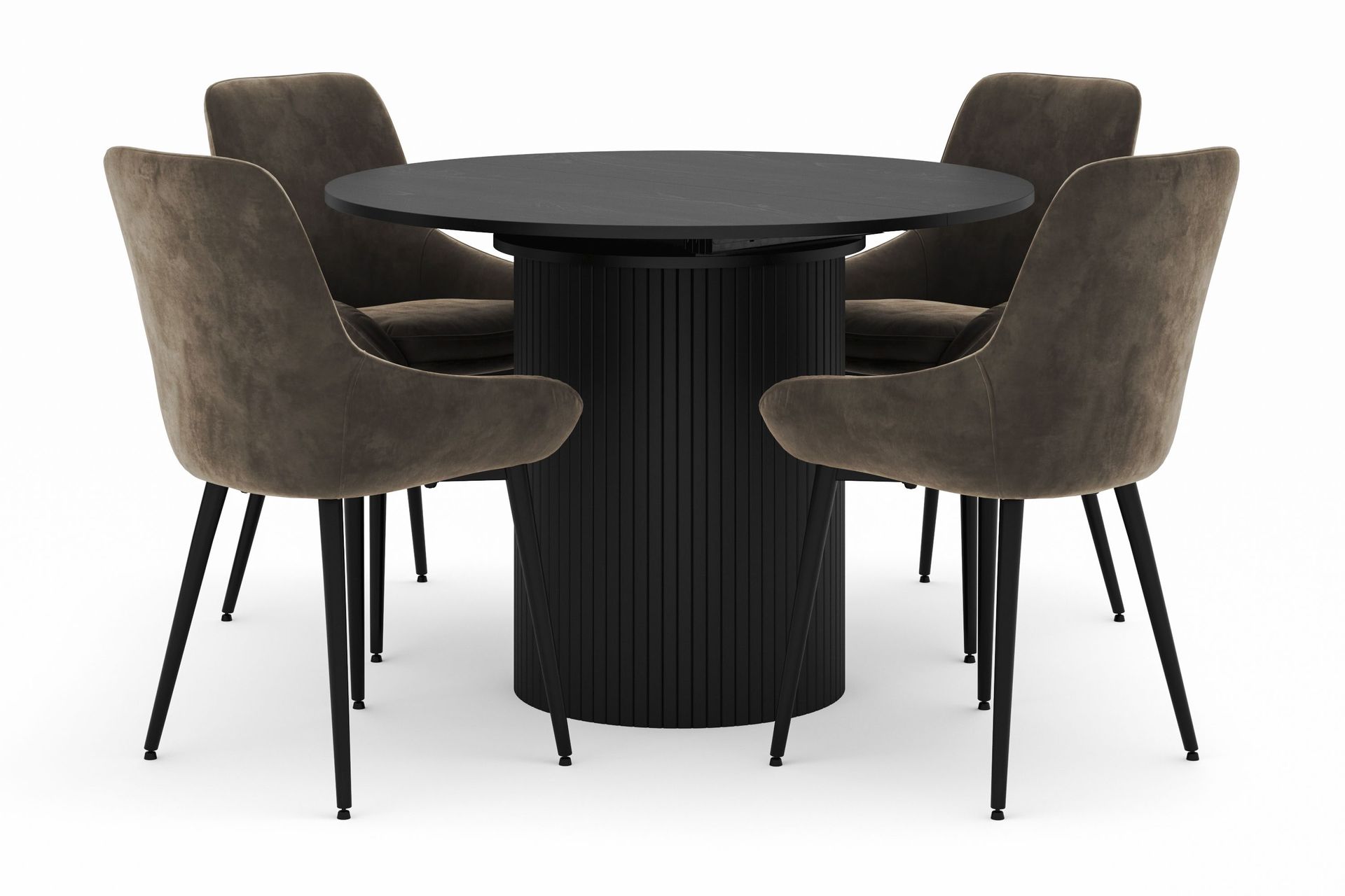 kopparbo rund matgrupp 106-156cm med 4 alsarp matstolar - svart