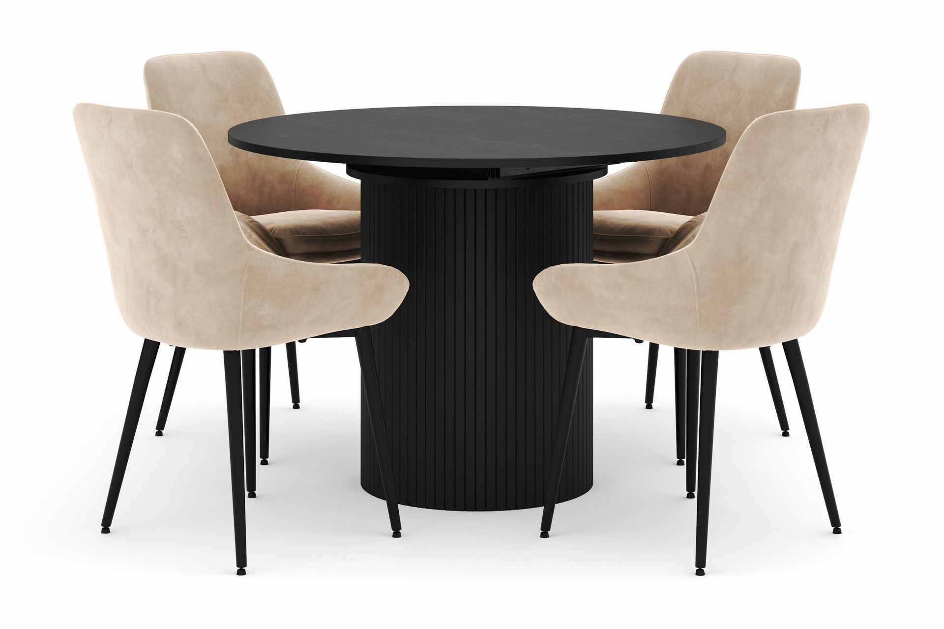 Kopparbo Rund Matgrupp 106-156cm med 4 Alsarp Matstolar - Svart