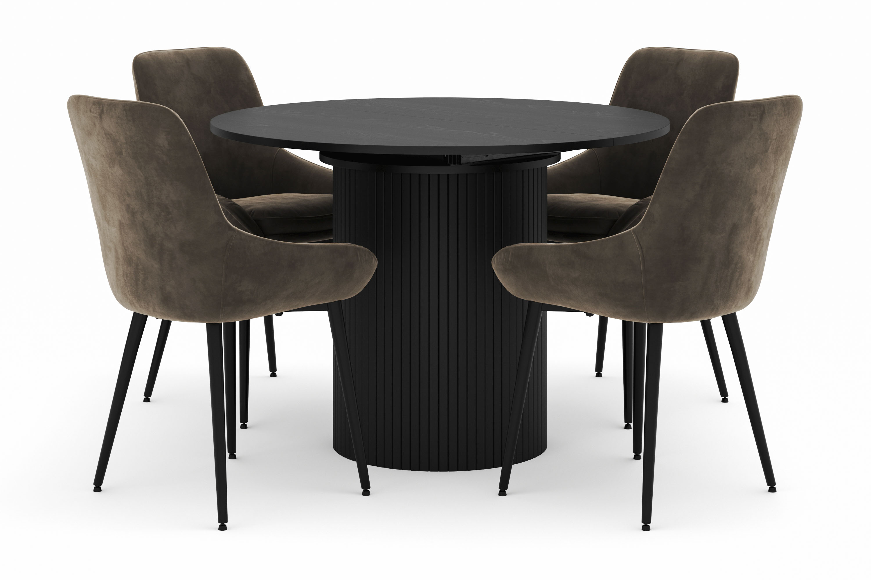 kopparbo rund matgrupp 106-156cm med 4 alsarp matstolar - svart