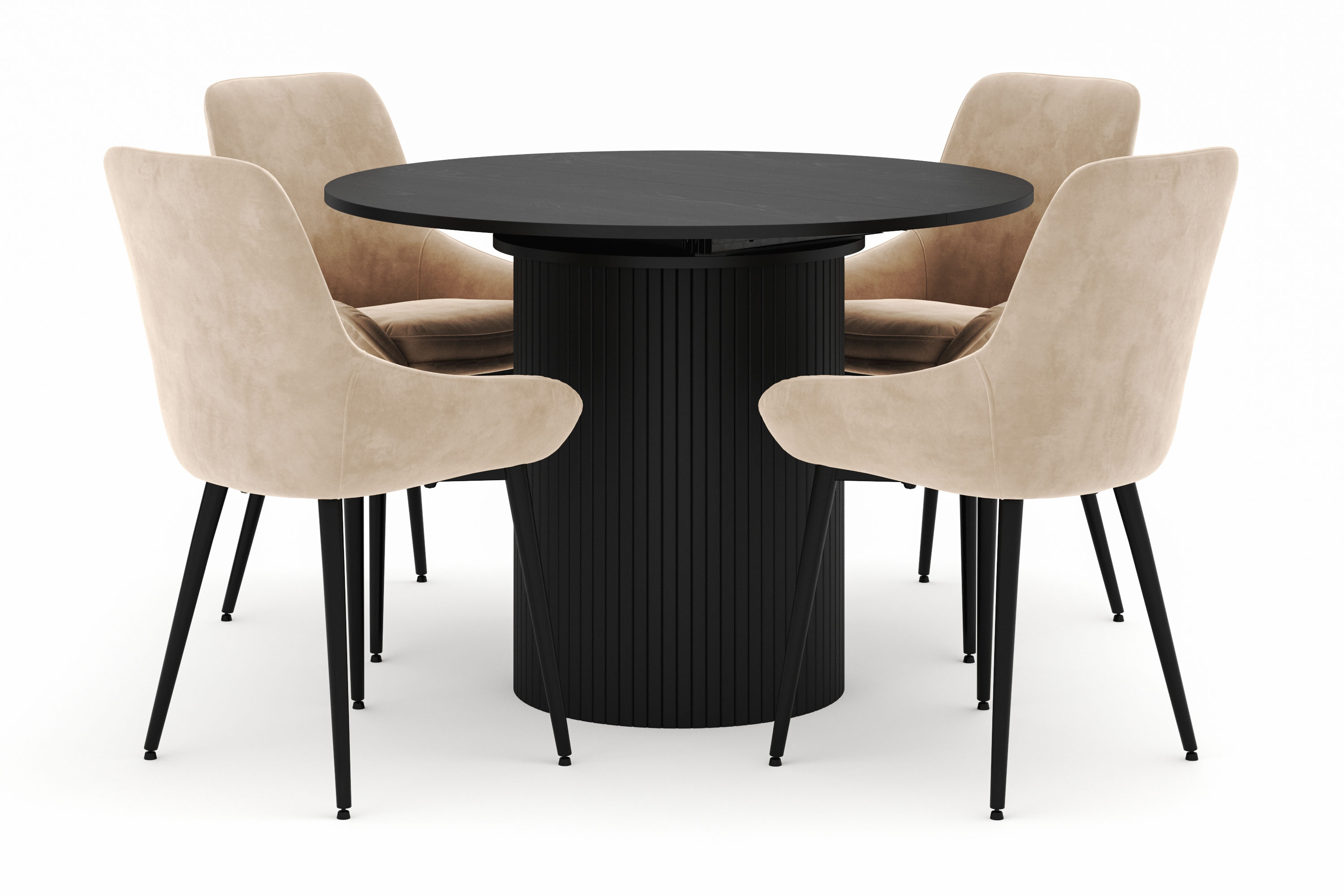 kopparbo rund matgrupp 106-156cm med 4 alsarp matstolar - svart