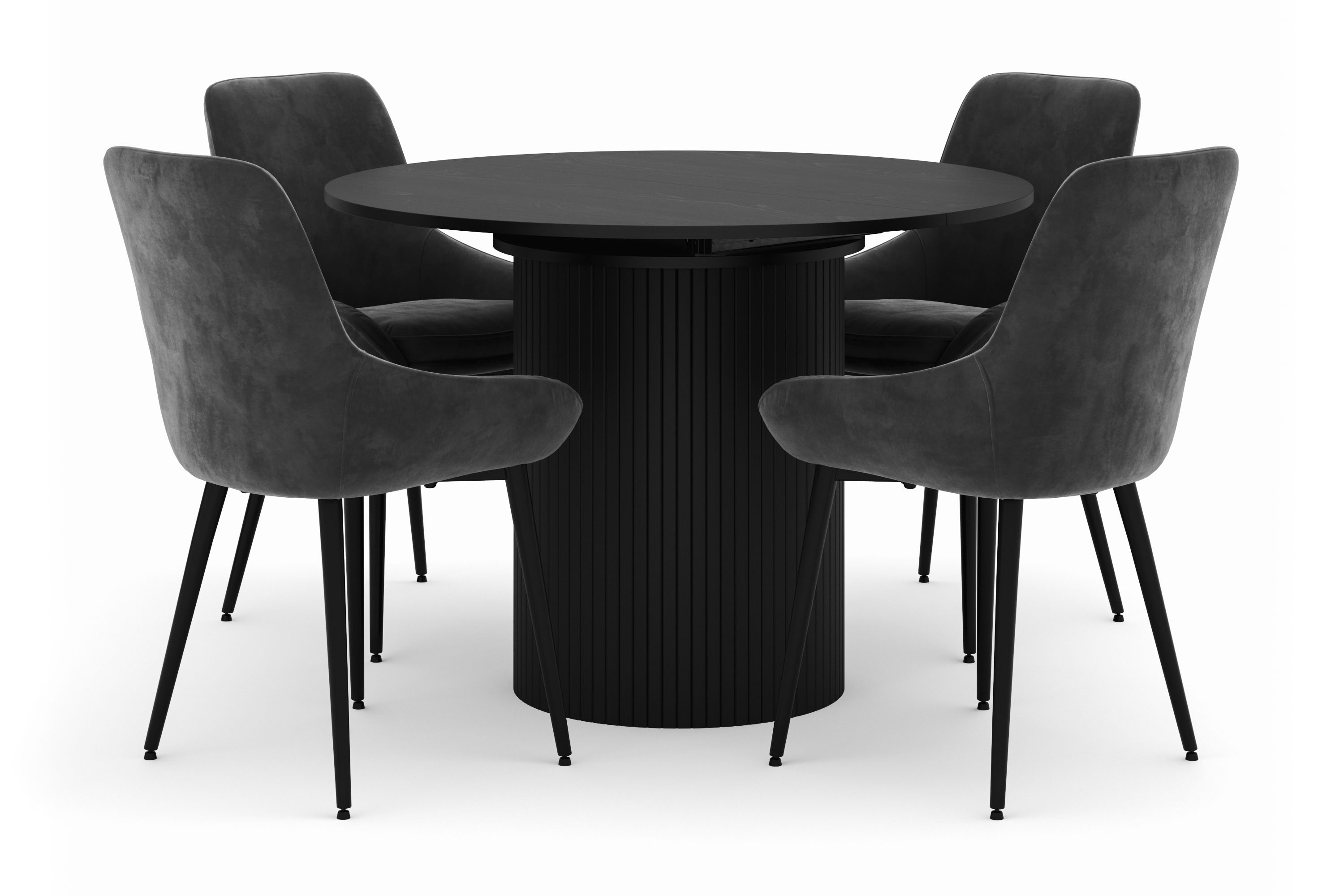 kopparbo rund matgrupp 106-156cm med 4 alsarp matstolar - svart