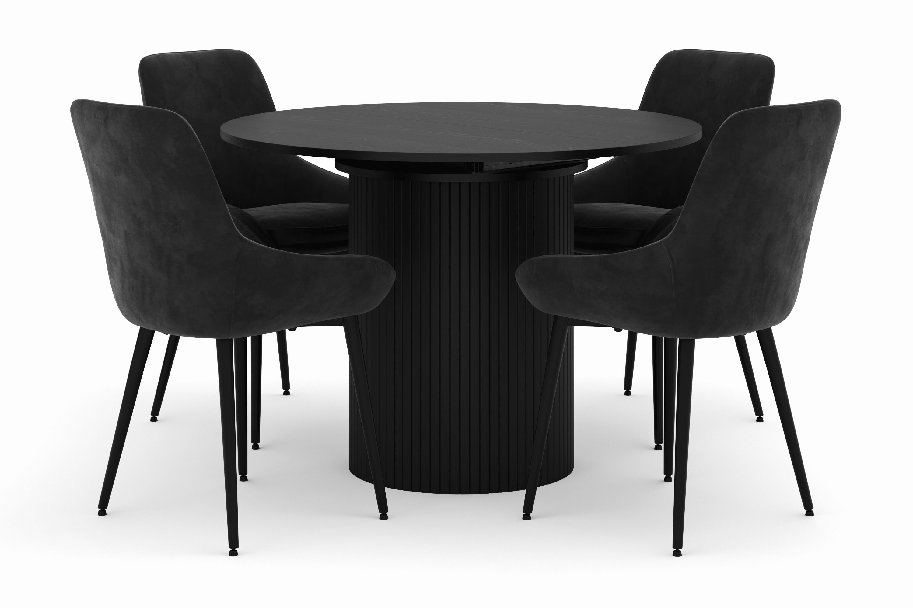 kopparbo rund matgrupp 106-156cm med 4 alsarp matstolar - svart