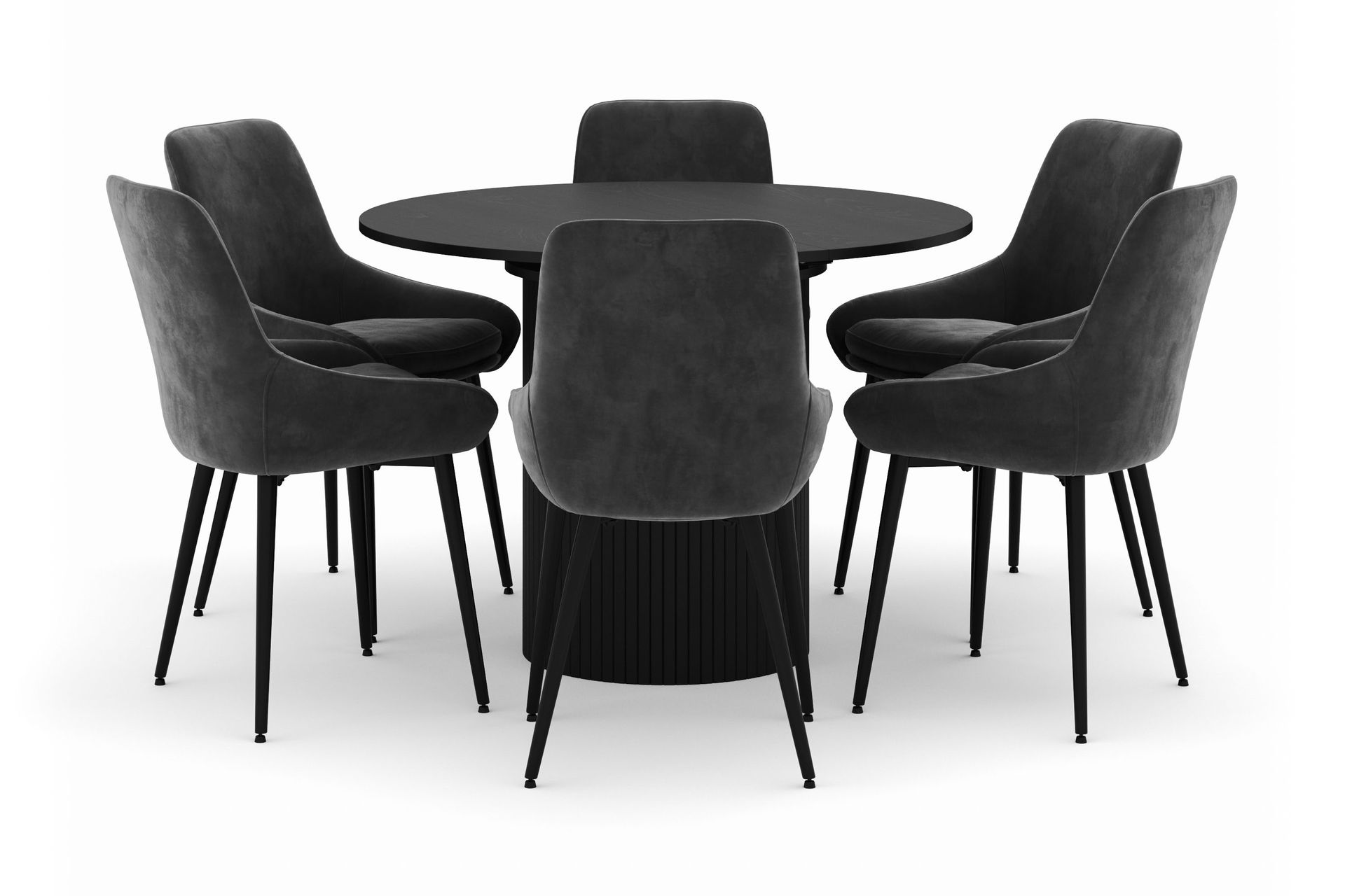 kopparbo rund matgrupp 106-156cm med 6 alsarp matstolar - svart