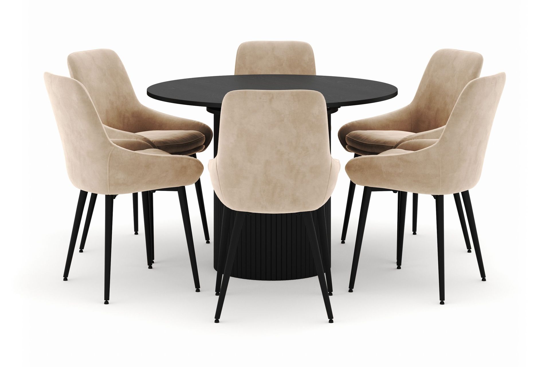 Kopparbo Rund Matgrupp 106-156cm med 6 Alsarp Matstolar - Svart