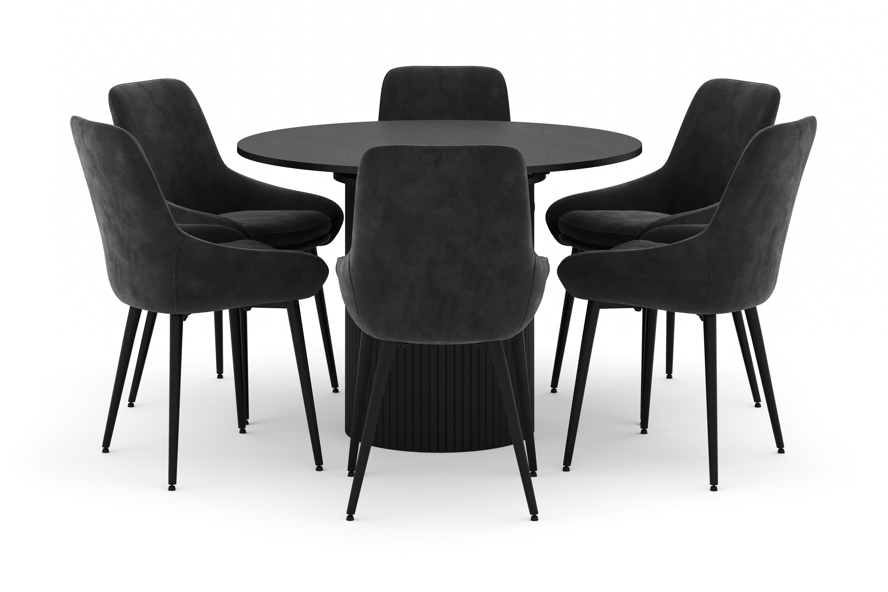 kopparbo rund matgrupp 106-156cm med 6 alsarp matstolar - svart