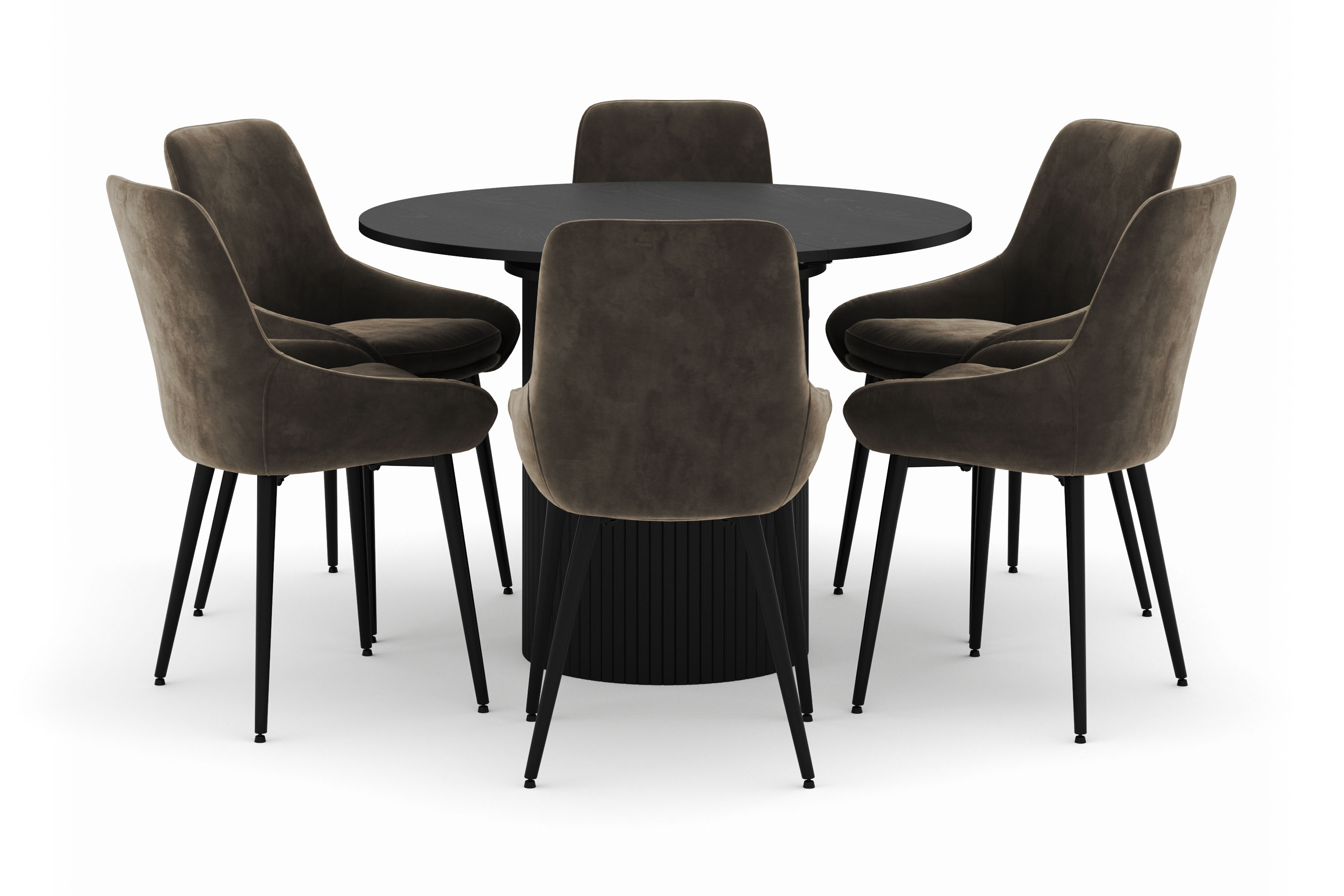 kopparbo rund matgrupp 106-156cm med 6 alsarp matstolar - svart