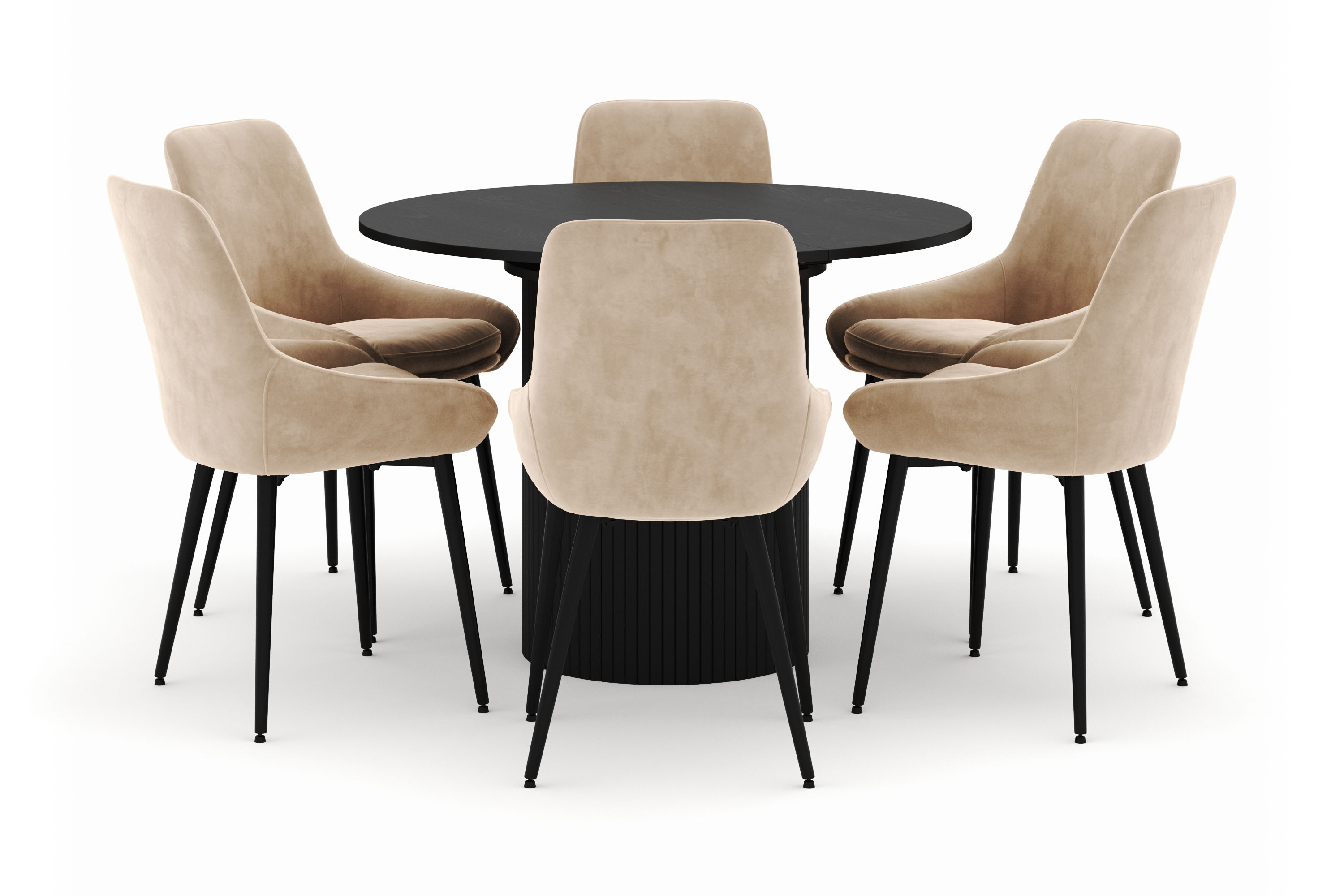 kopparbo rund matgrupp 106-156cm med 6 alsarp matstolar - svart