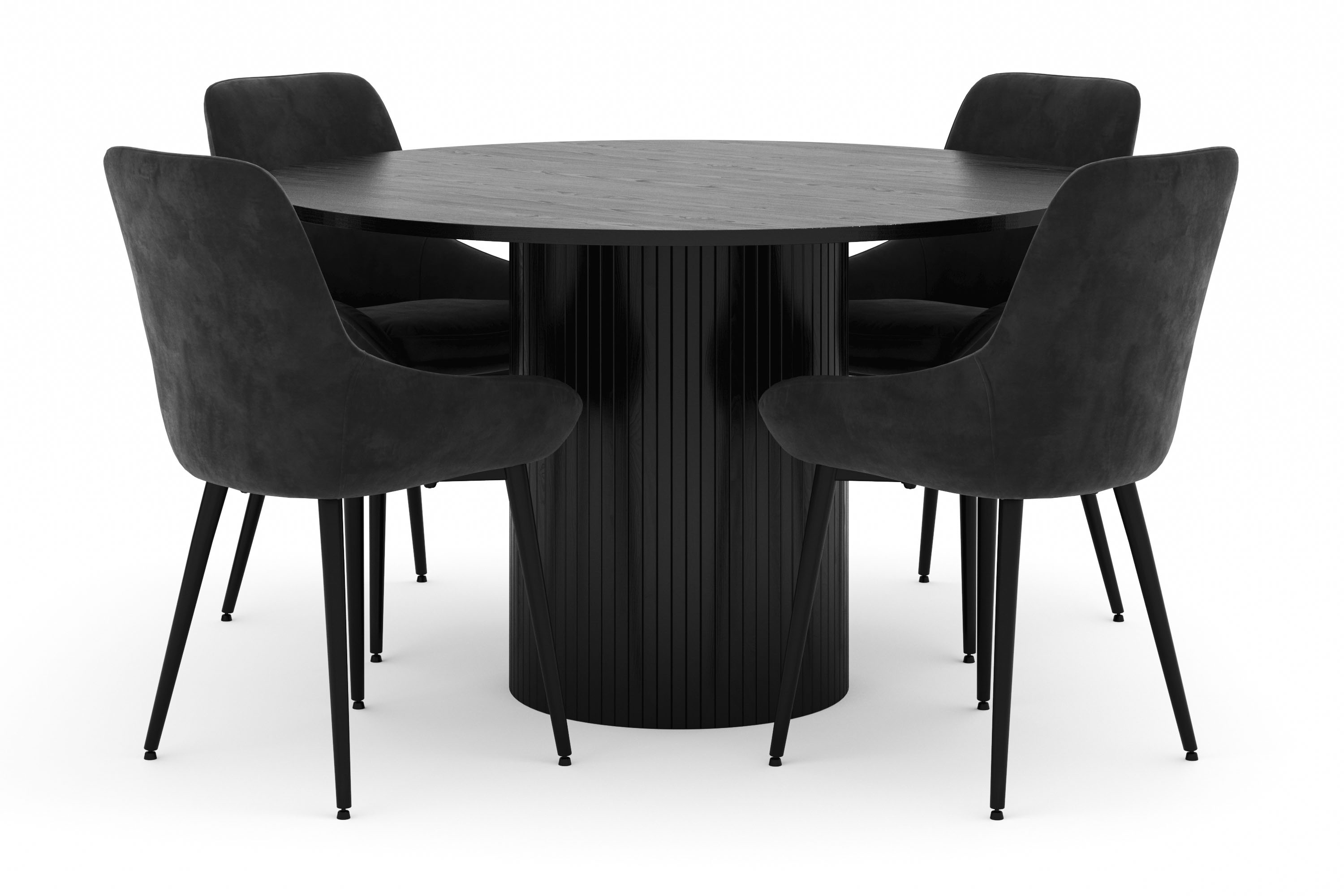 kopparbo rund matgrupp 130 cm 4 alsarp matstolar - svart