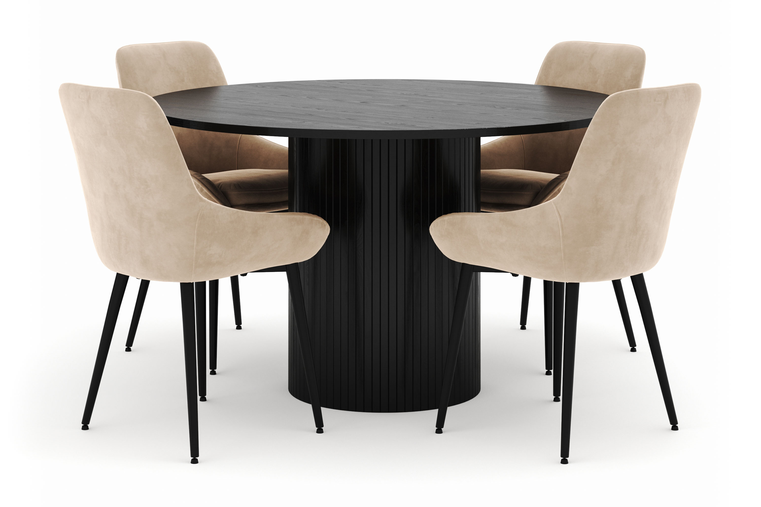 kopparbo rund matgrupp 130 cm 4 alsarp matstolar - svart