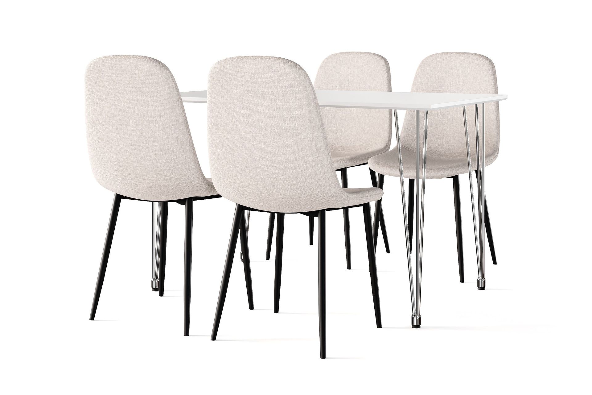 Kronblom Matbord 120 cm +  4 st Nibe stol beige med svarta ben - Vit/Beige