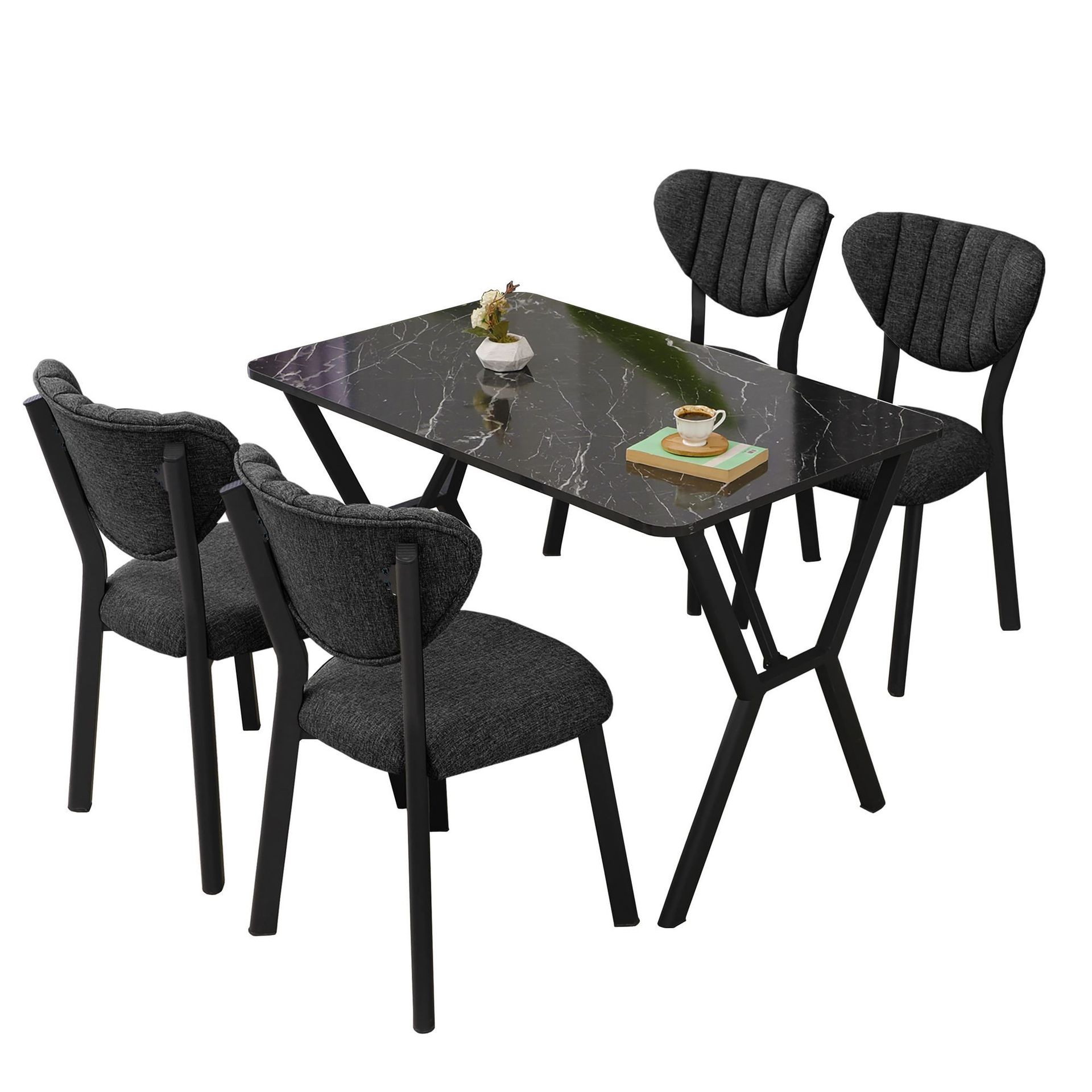 Krylor Matgrupp Bord 110 cm + 4 Stolar - Antracit/Svart