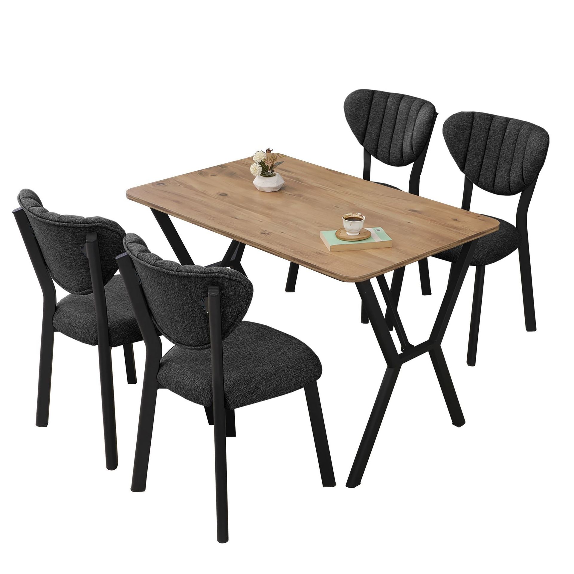 Krylor Matgrupp Bord 110 cm + 4 Stolar - Antracit/Valnöt