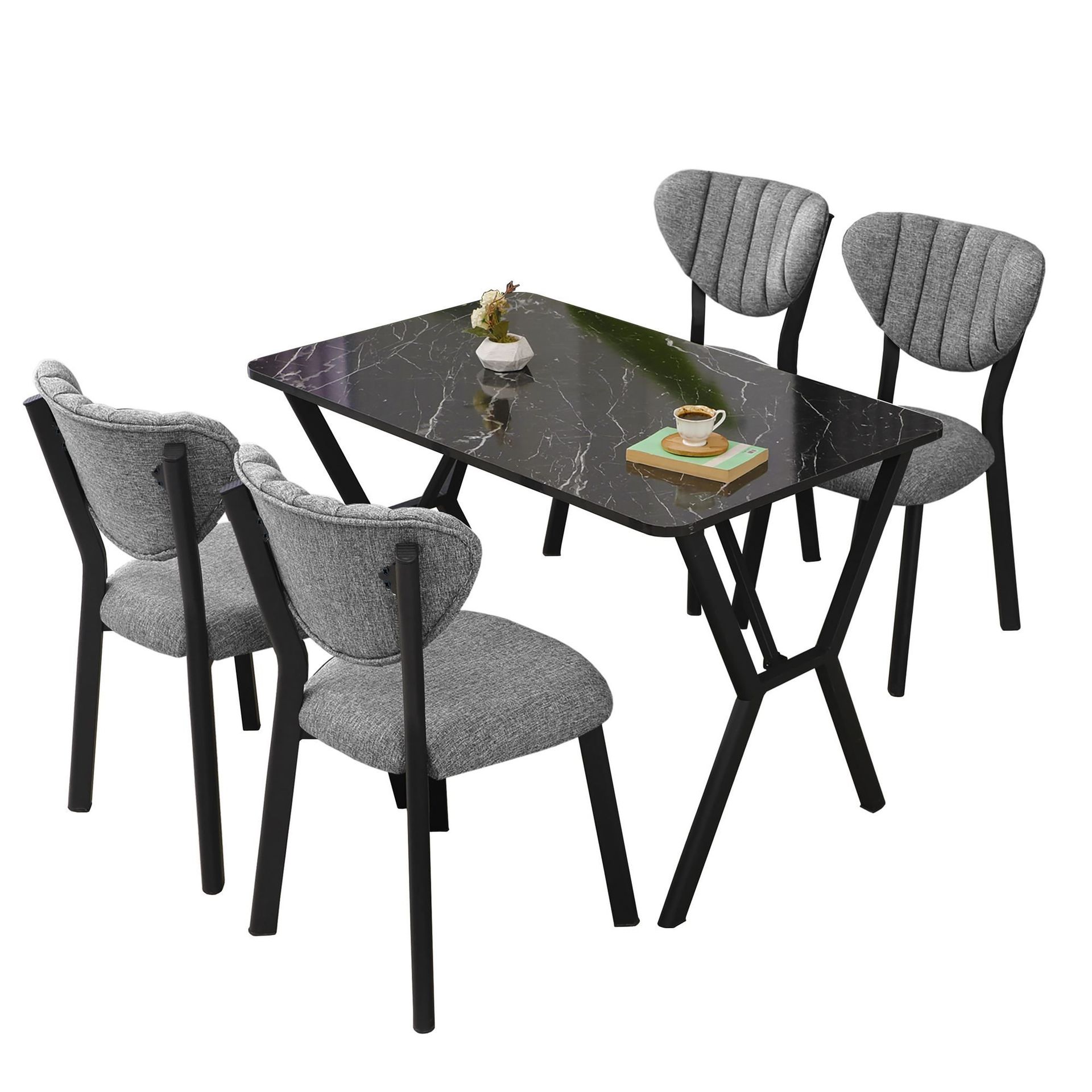 Krylor Matgrupp Bord 110 cm + 4 Stolar - Gr&aring; Och Svart