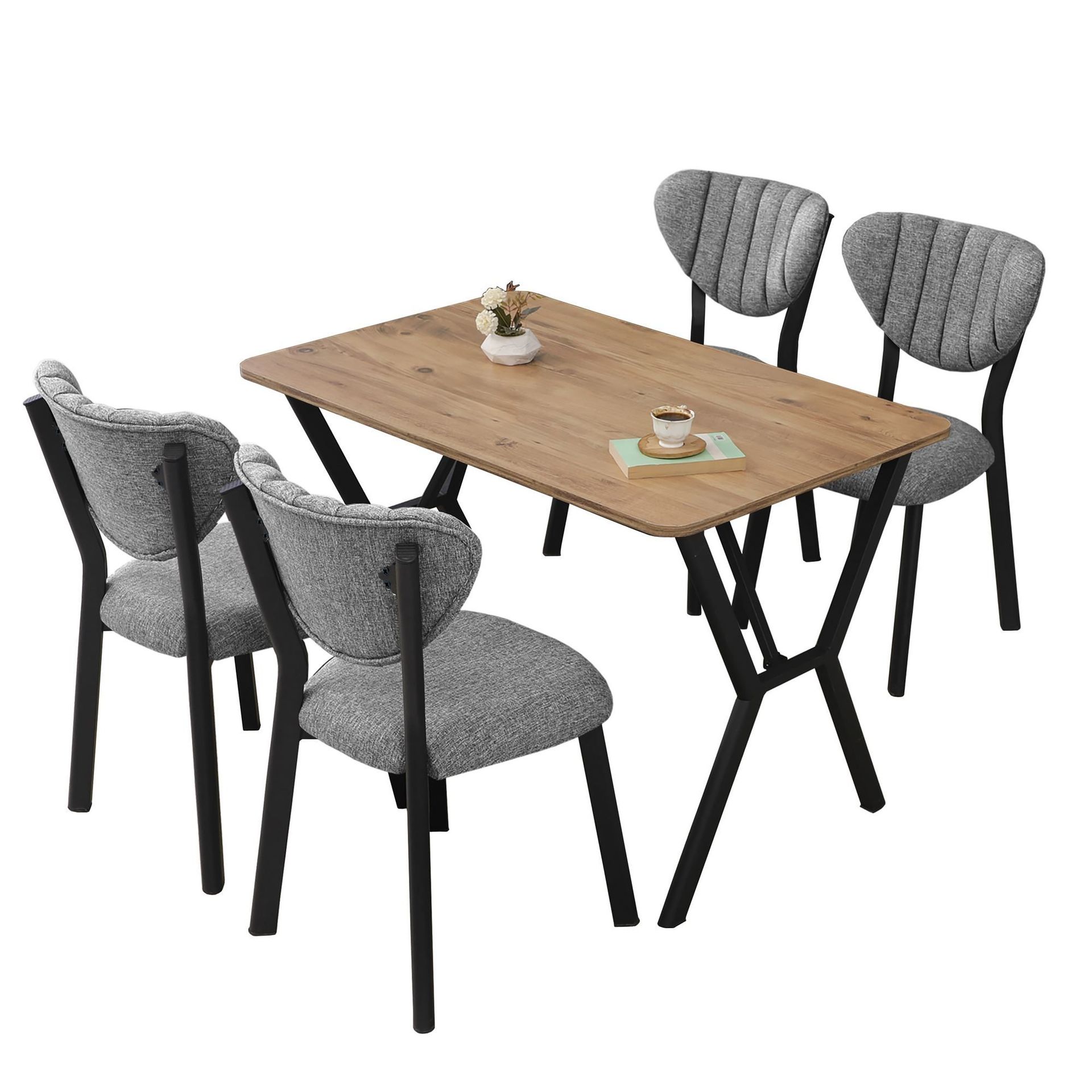 Krylor Matgrupp Bord 110 cm + 4 Stolar - Gr&aring; Och Valn&ouml;t