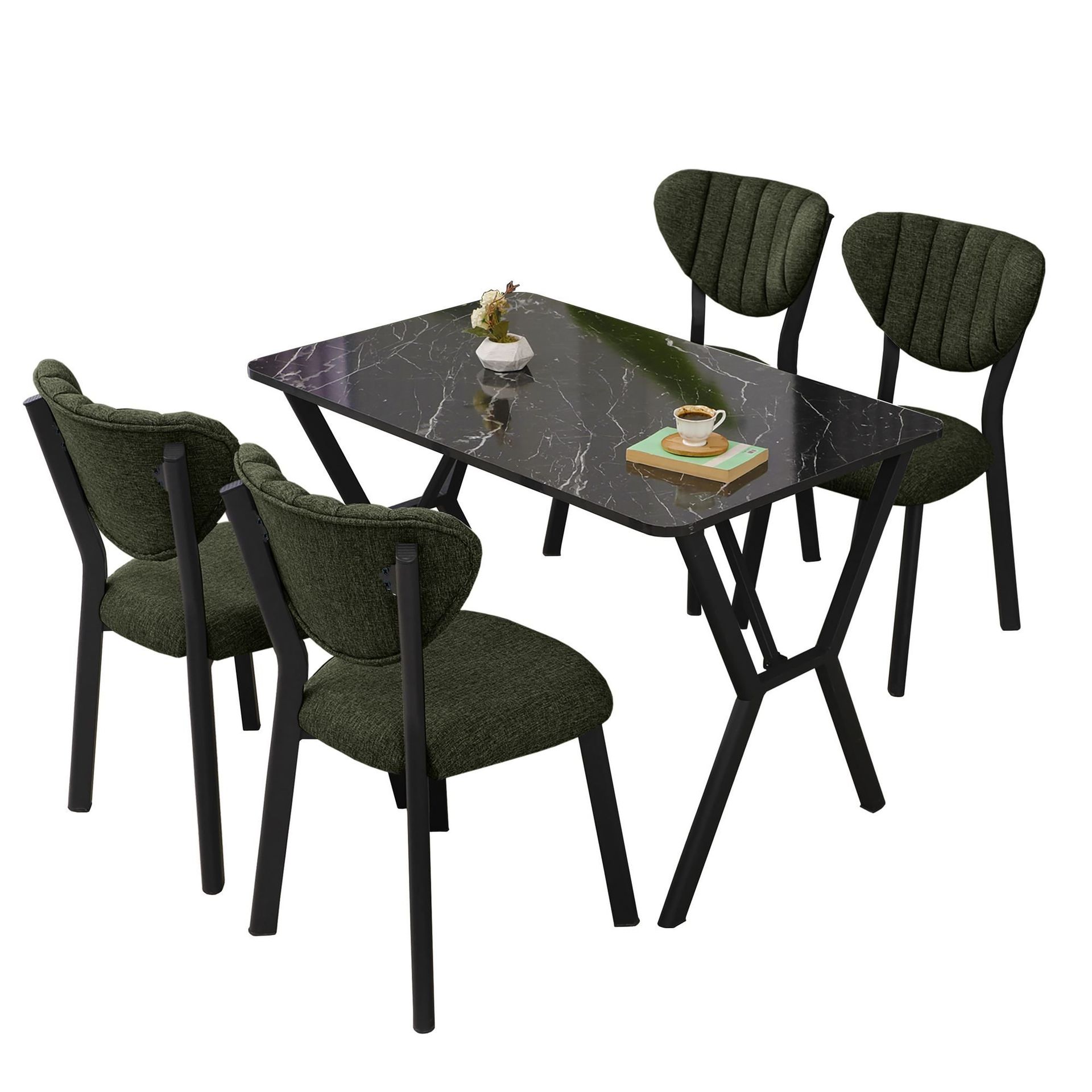 Krylor Matgrupp Bord 110 cm + 4 Stolar - Gr&ouml;n Och Svart