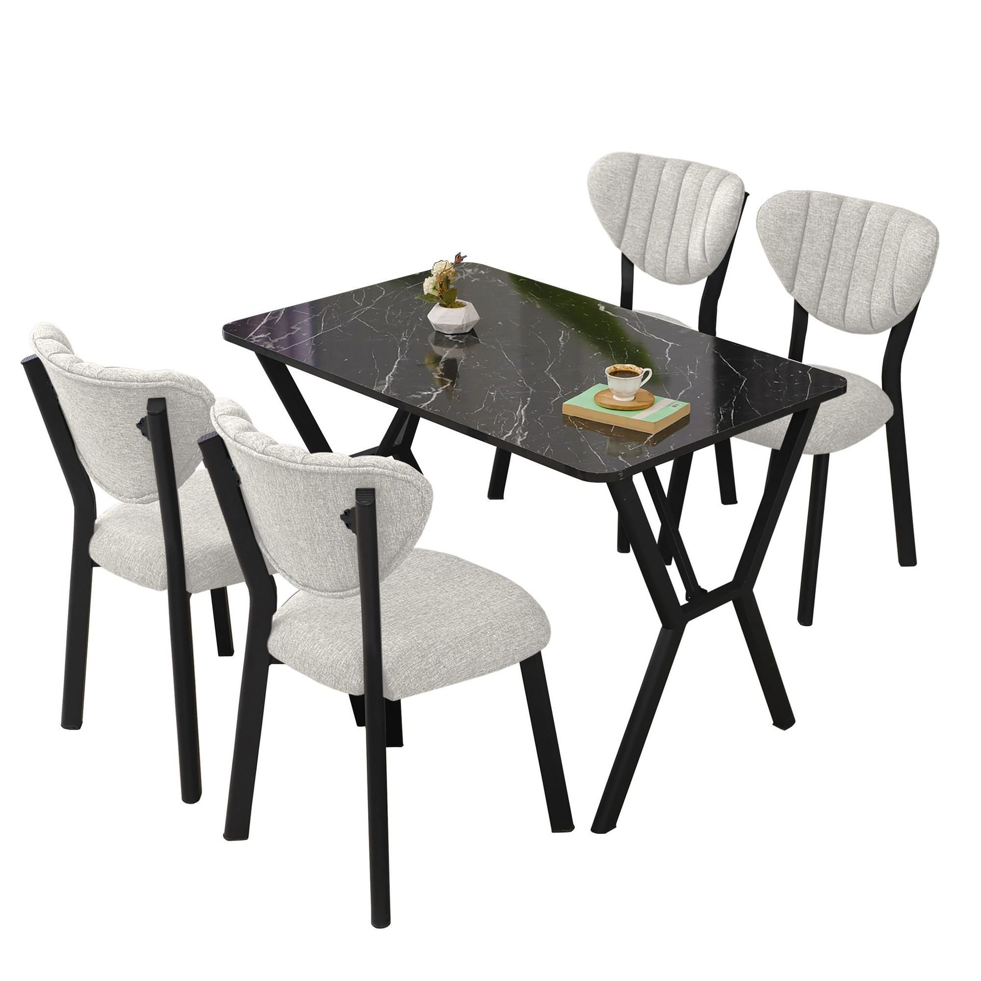 Krylor Matgrupp Bord 110 cm + 4 Stolar - Kr&auml;m Och Svart