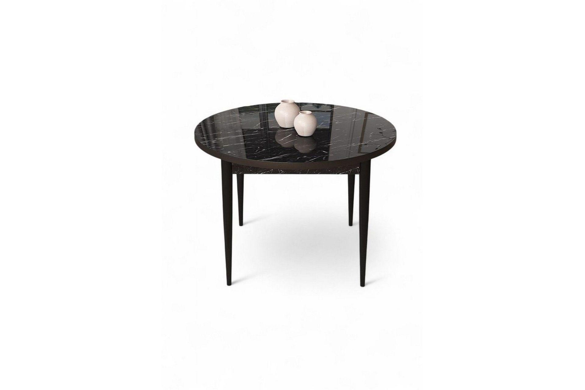 Kummer Matbord 90 cm Rund - Svart Marmor/Svart