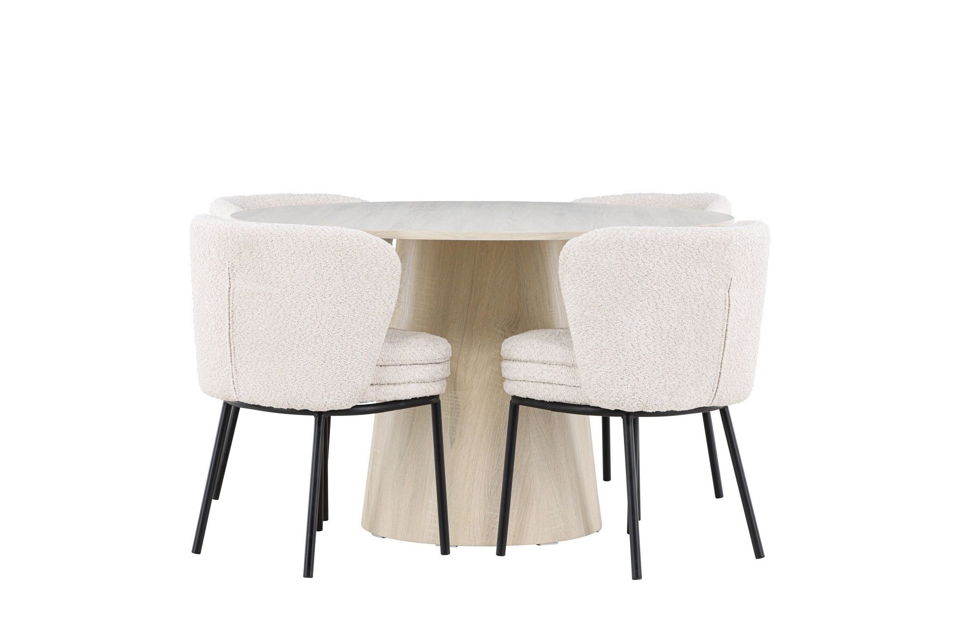 Lanzo Matgrupp 120 cm Rund med 4 Agnes stolar - Whitewash/Vit