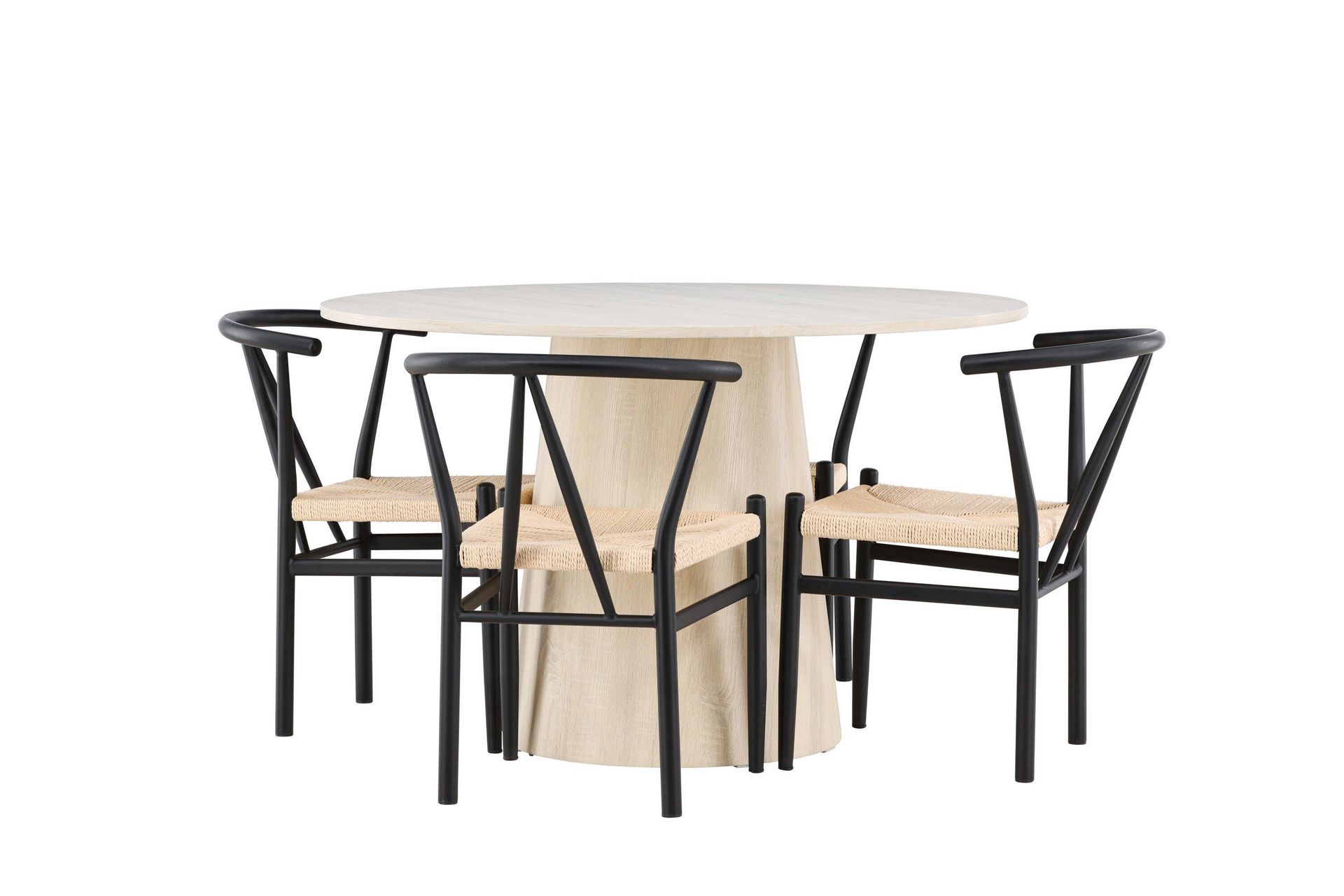 Lanzo Matgrupp 120 cm Rund med 4 Alfons stolar - Whitewash/Svart