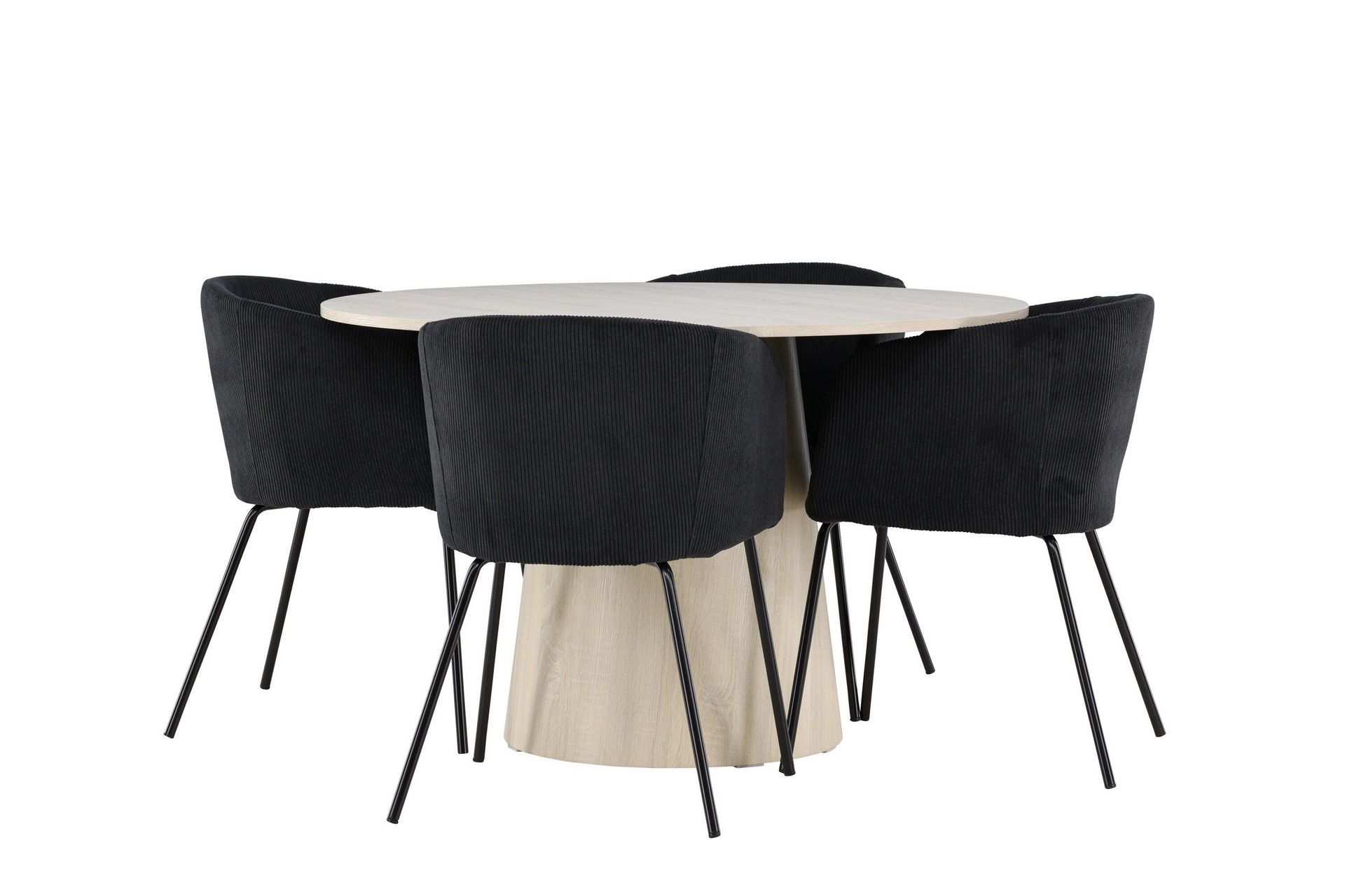 Lanzo Matgrupp 120 cm Rund med 4 Berit stolar - Whitewash/Svart