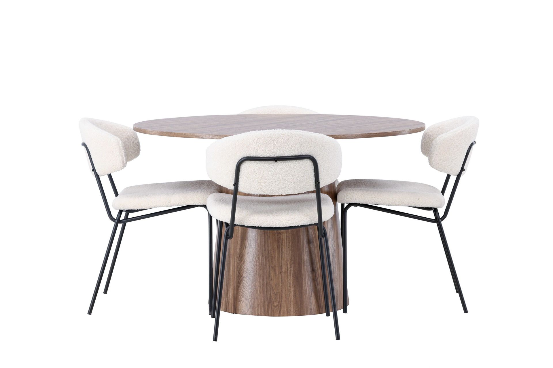 lanzo matgrupp 120 cm rund med 4 chico stolar - natur