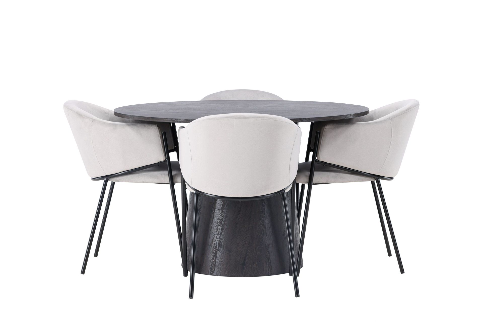 lanzo matgrupp 120 cm rund med 4 evelina stolar - svart