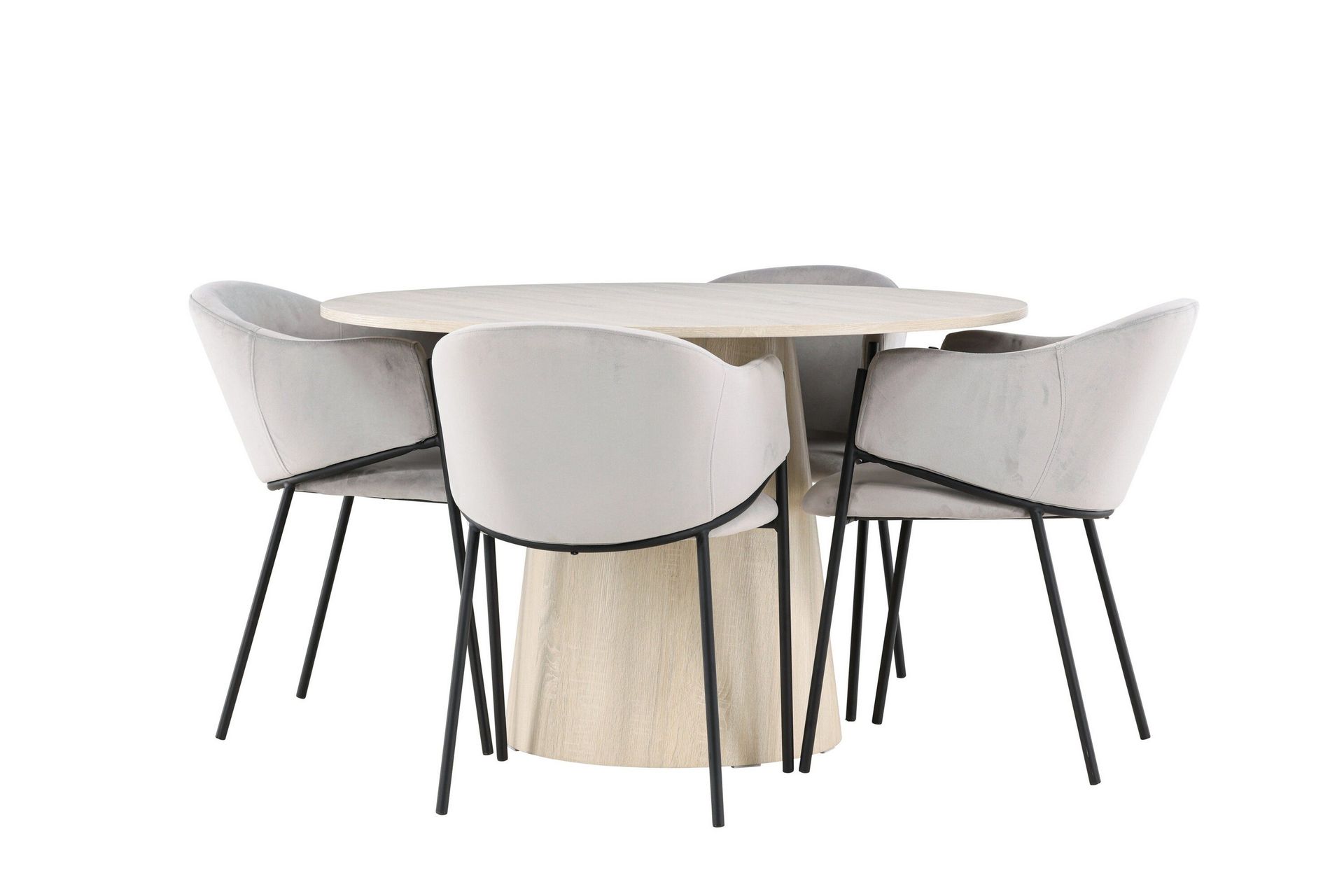 Lanzo Matgrupp 120 cm Rund med 4 Evelina stolar - Whitewash/Gr&aring;