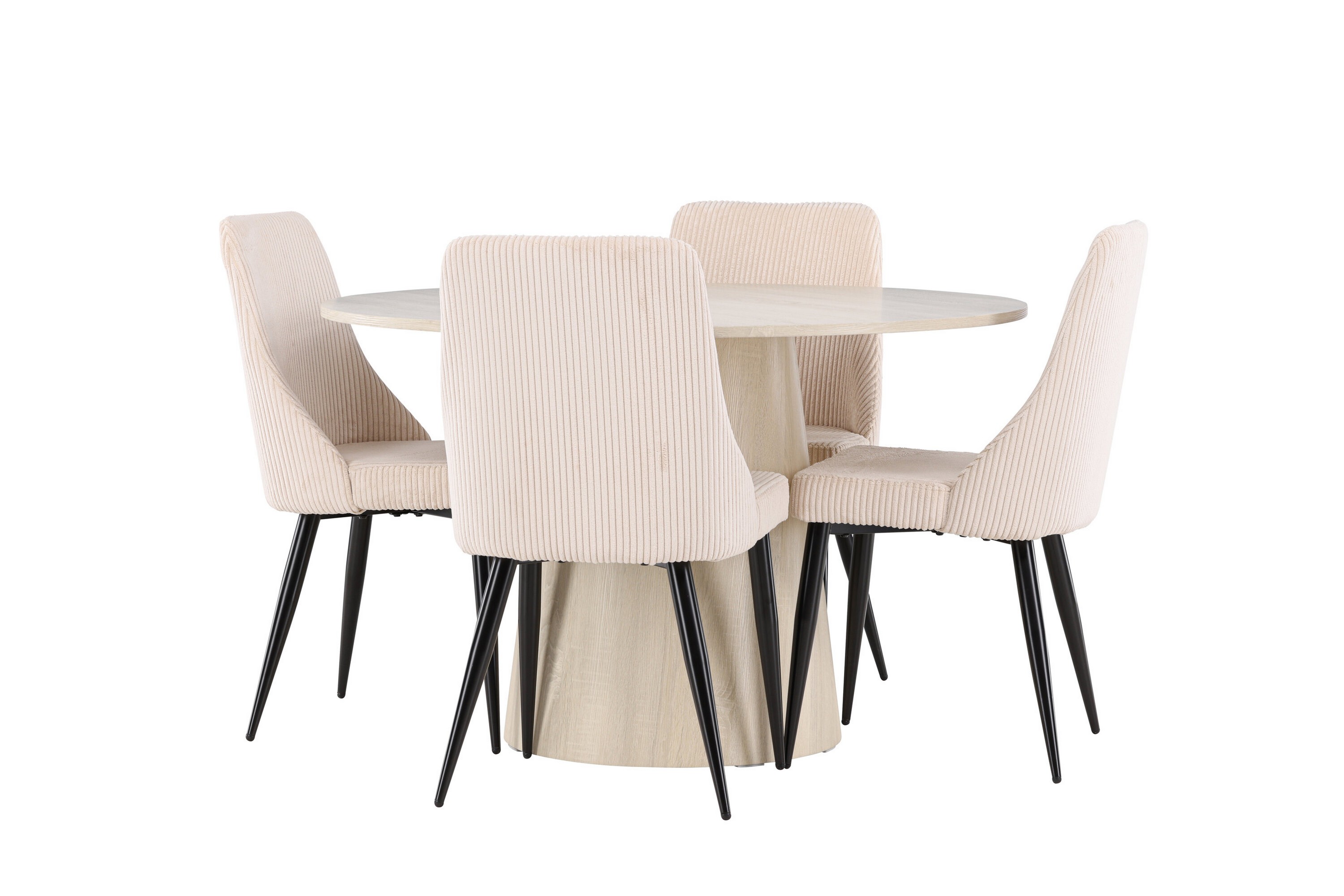 Lanzo Matgrupp 120 cm Rund med 4 Leone stolar Whitewash/Beige