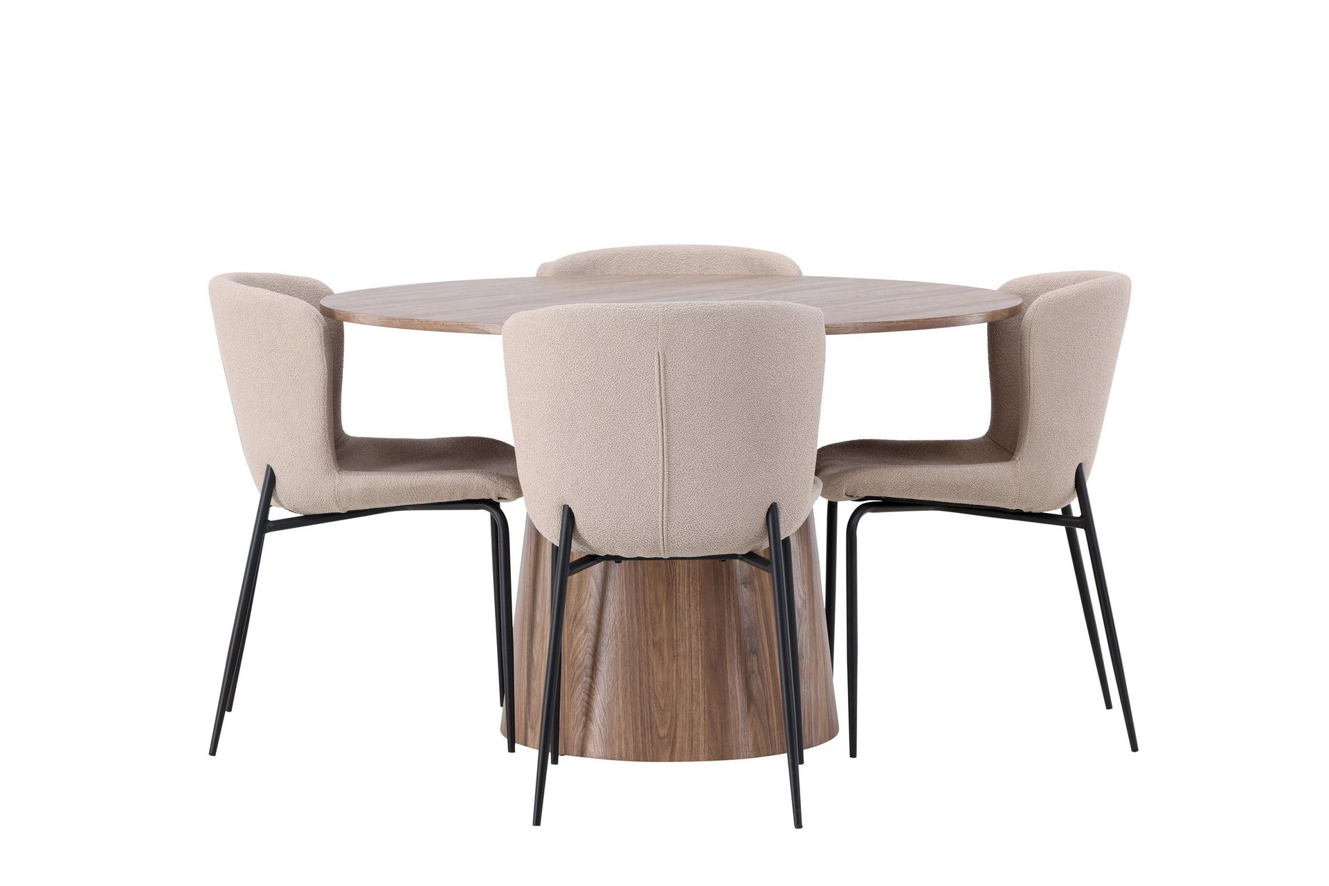Lanzo Matgrupp 120 cm Rund med 4 Modesto Stolar - Natur