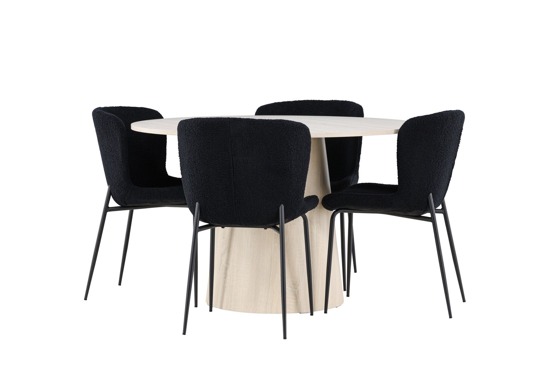 Lanzo Matgrupp 120 cm Rund med 4 Modesto stolar - Whitewash/Svart