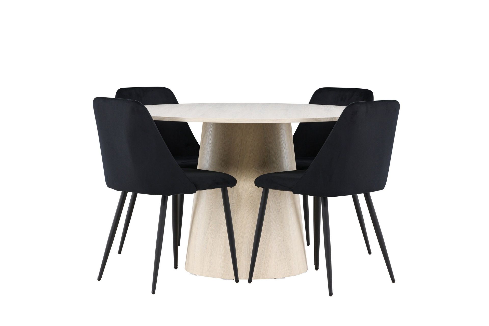 lanzo matgrupp 120 cm rund med 4 night stolar - whitewash/svart