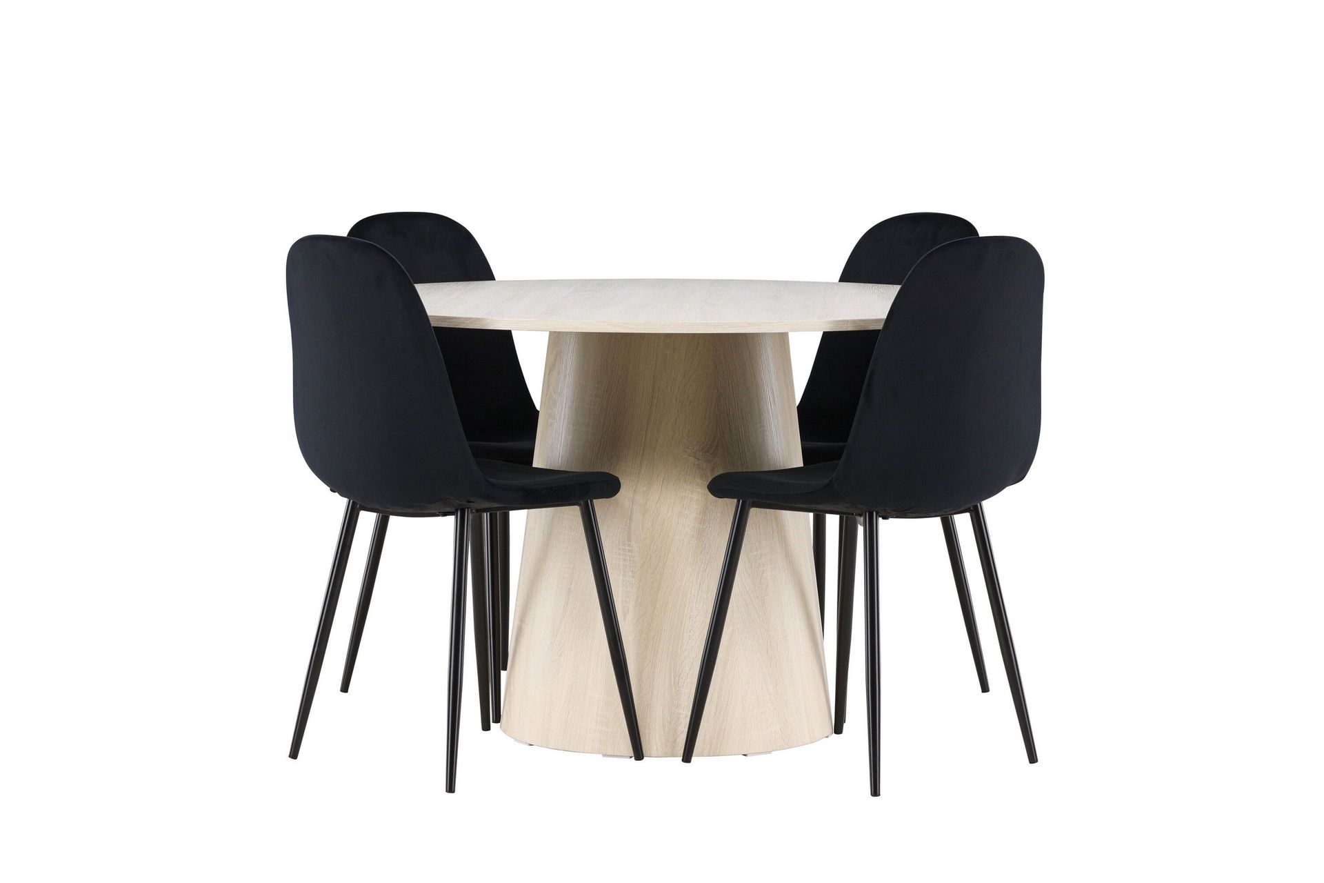 Lanzo Matgrupp 120 cm Rund med 4 Polar stolar - Whitewash/Svart