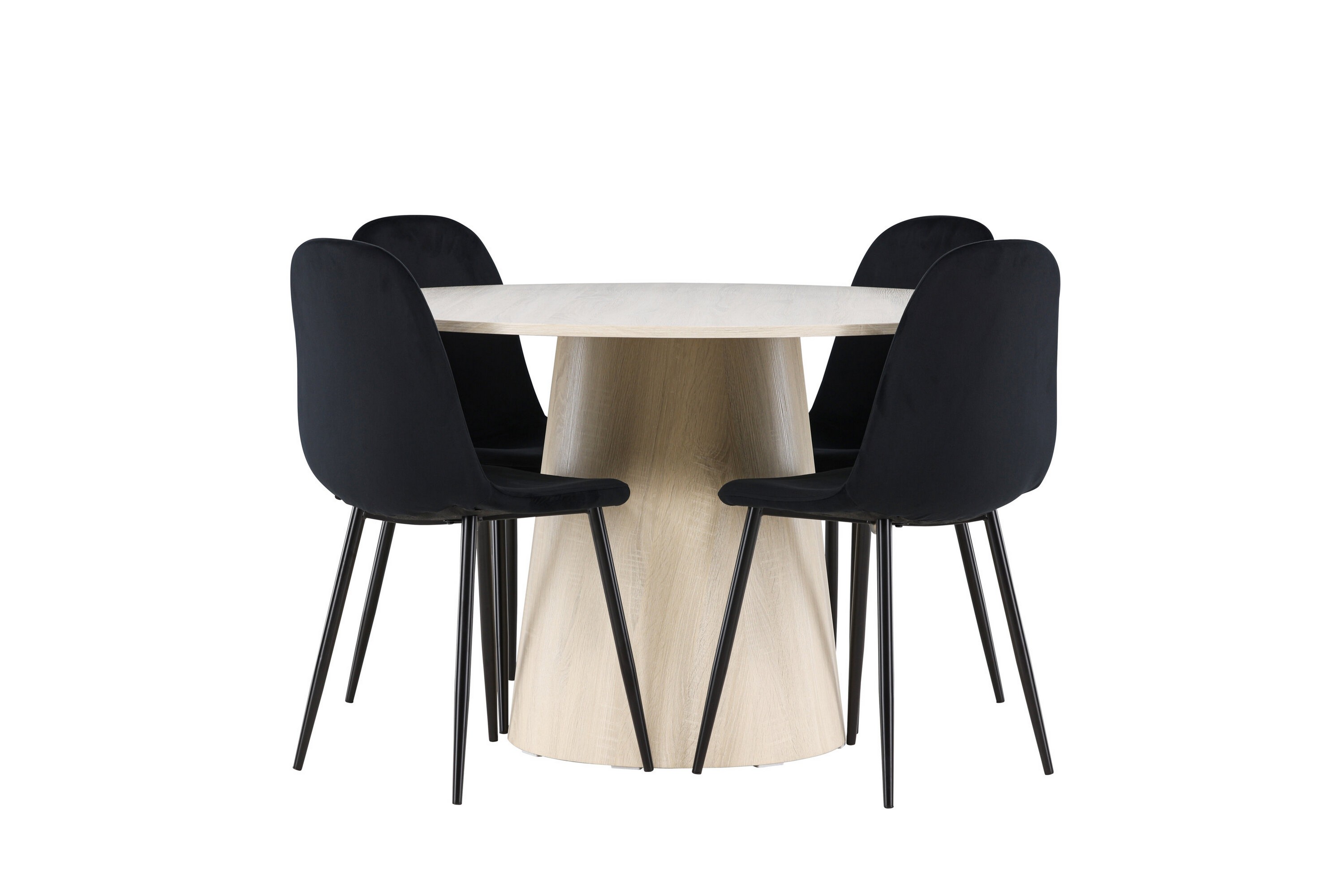 Lanzo Matgrupp 120 cm Rund med 4 Polar stolar Whitewash/Svart