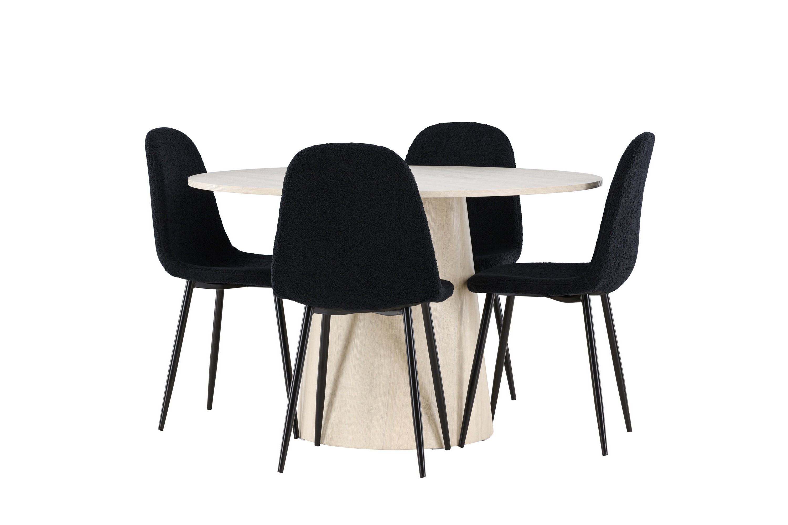 lanzo matgrupp 120 cm rund med 4 polar stolar - whitewash/svart