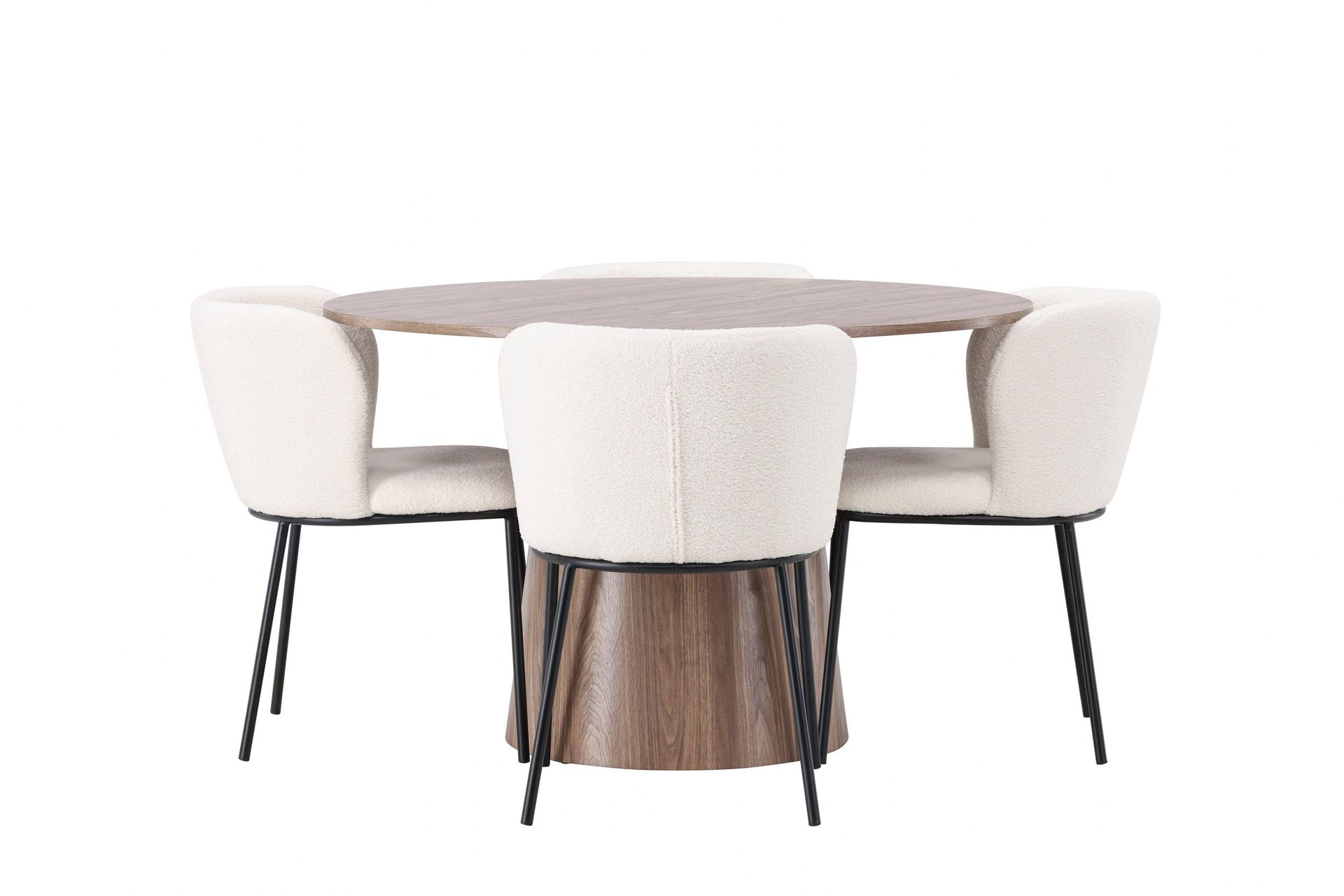 Lanzo Rund Matgrupp i Tr&auml; 120 cm med 4 Edina Stolar - Natur / Beige / Vit