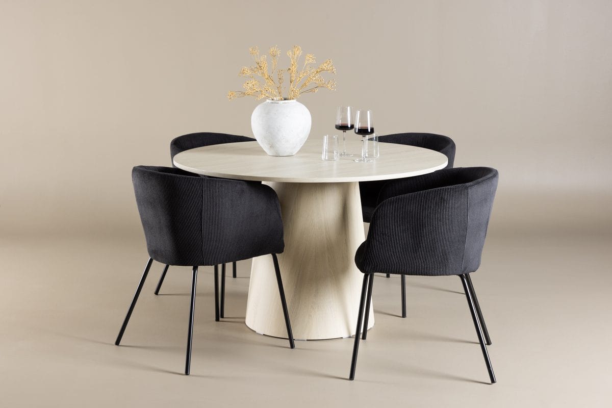 Lanzo Runt Matbord 120 cm med 4 Berit Karmstol -
