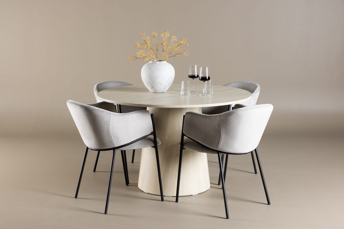 Lanzo Runt Matbord 120 cm med 4 Evelina Karmstol -