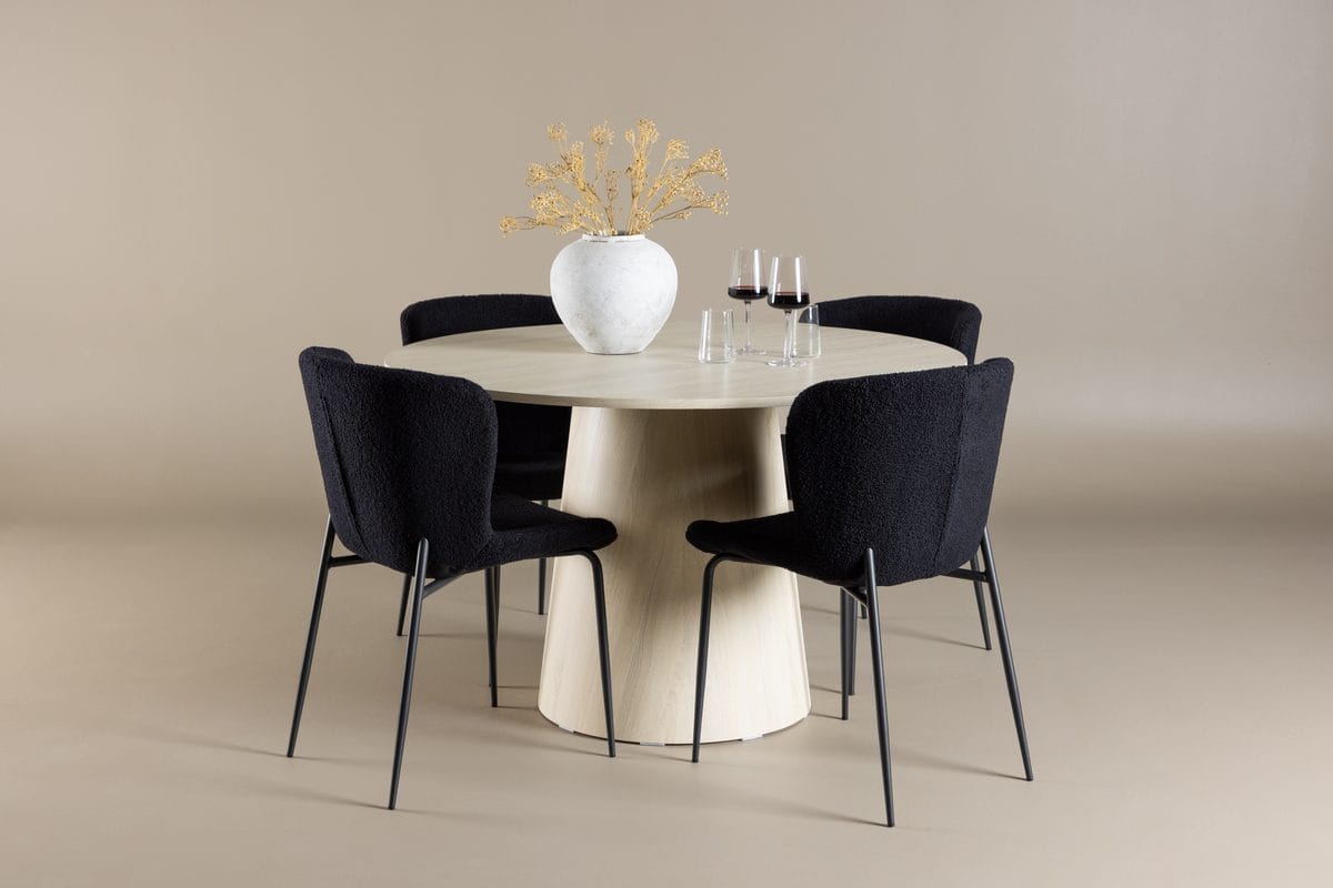 Lanzo Runt Matbord 120 cm med 4 Modesto Matstol -
