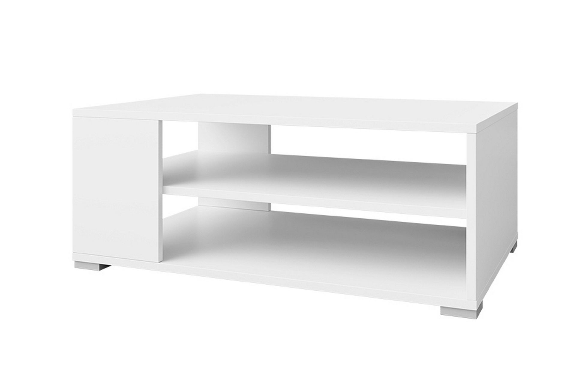 Lindesberg 100 cm Rektangul&auml;rt Soffbord med Hyllor i M&aring;lat Tr&auml; - Vit