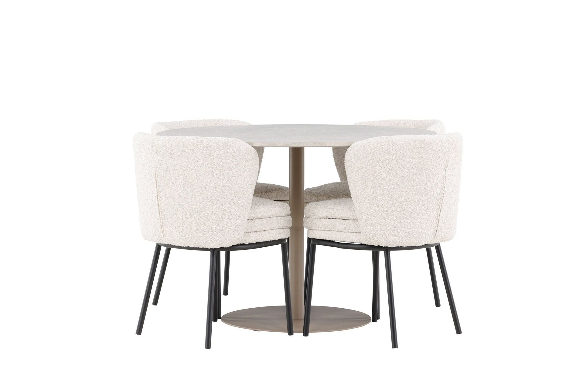 Lycke Matgrupp 110 cm Rund med 4 Agnes stolar - Beige/Vit