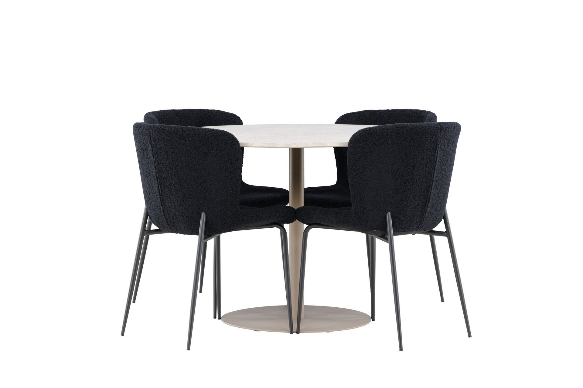 Lycke Matgrupp 110 cm Rund med 4 Modesto stolar - Beige/Svart