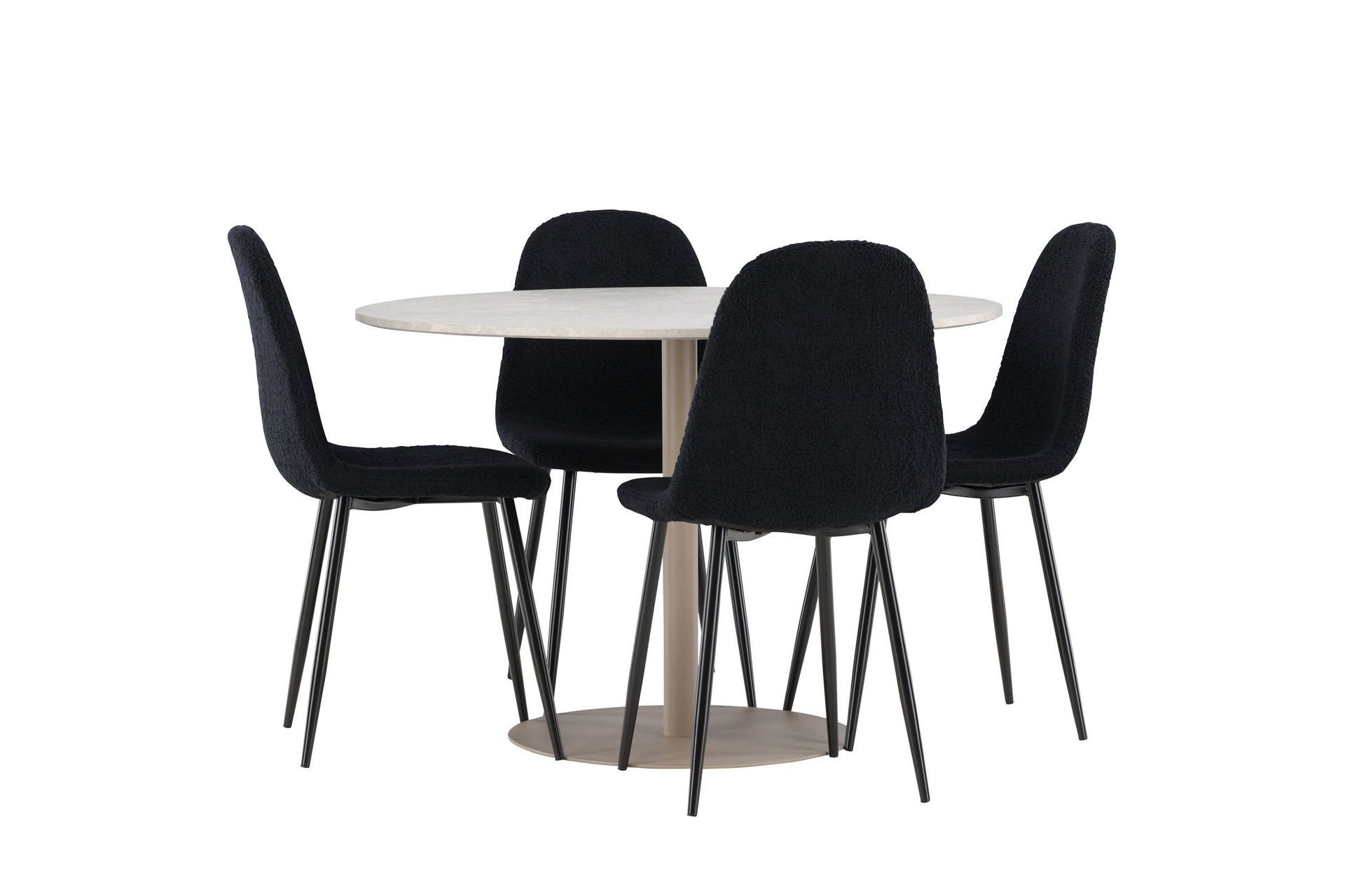 Lycke Matgrupp 110 cm Rund med 4 Polar stolar - Beige/Svart