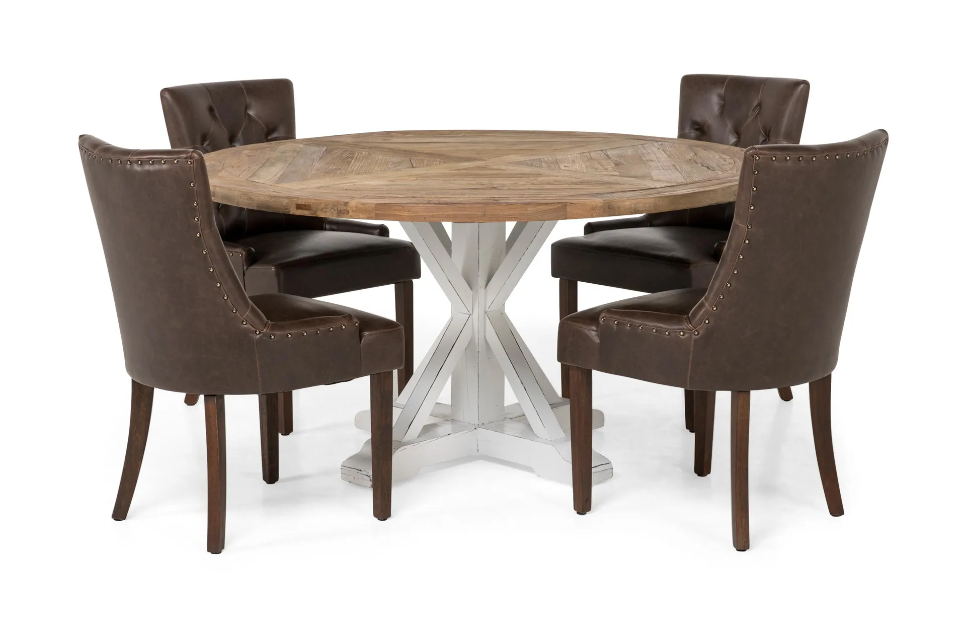 Lyon Matgrupp 150 cm Rund med 4 Tuva Fåtölj - Vintage Alm/Vit/Brun PU