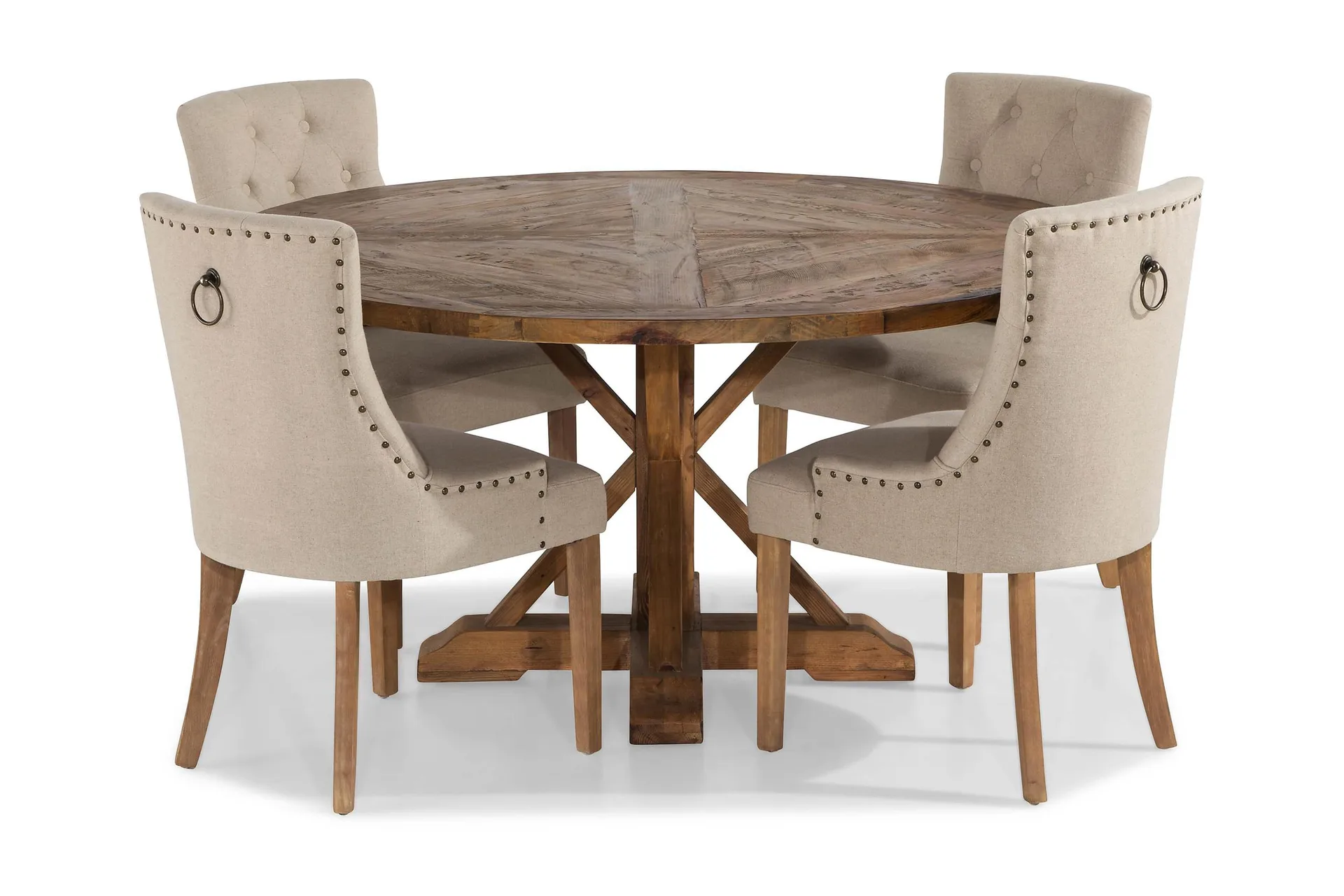 Lyon Matgrupp &Oslash;150 cm Rund med 4 st Viktoria Stolar - Vintage Alm / Beige