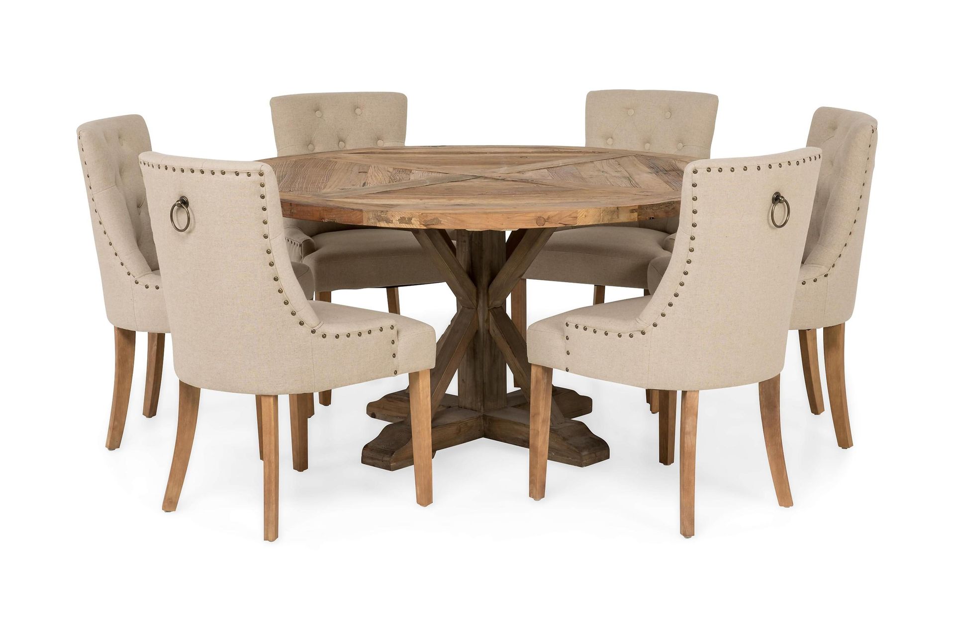 Lyon Matgrupp Ø150 cm Rund med 6 st Viktoria Stolar - Vintage Alm/Beige